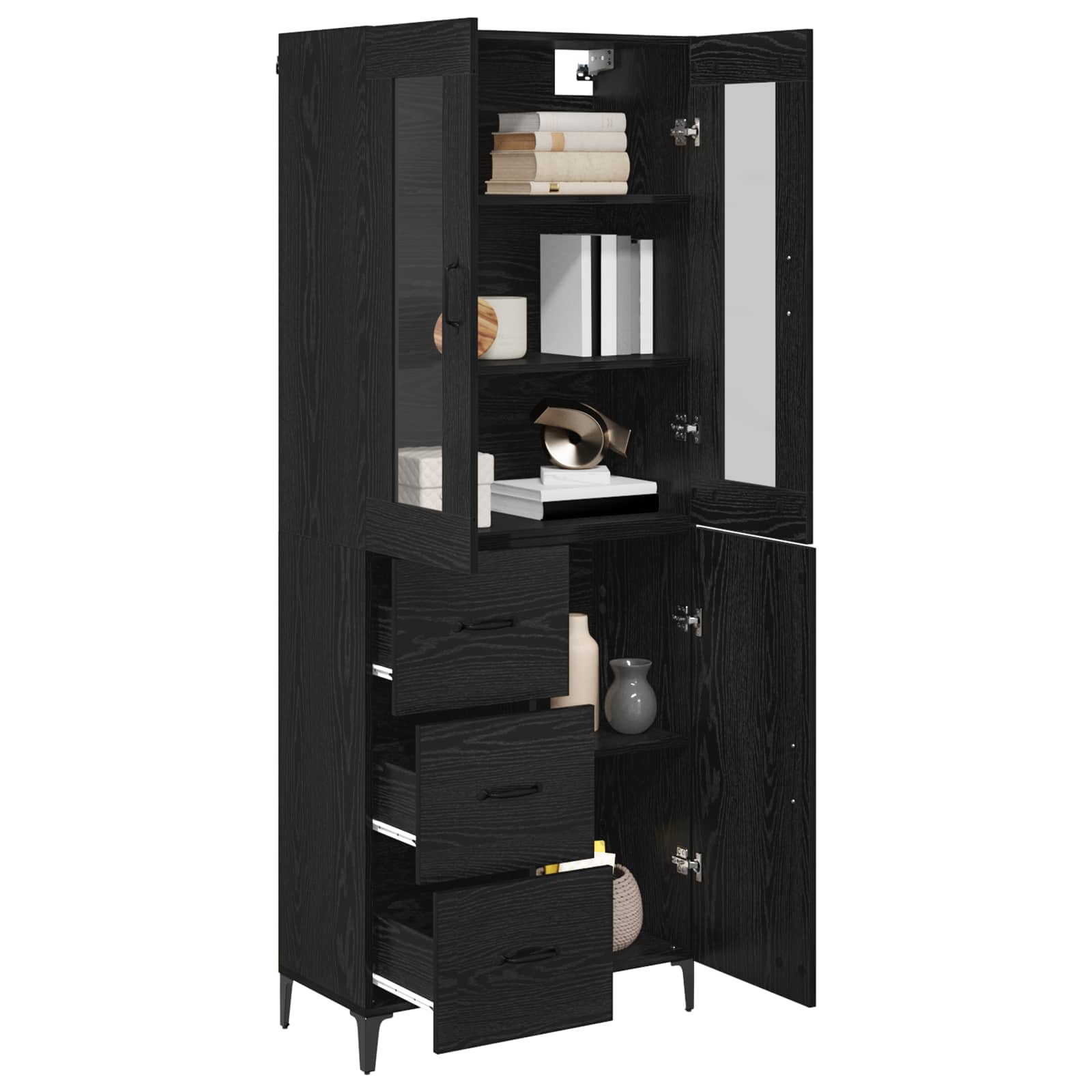 vidaXL Highboard Czarny Dąb 69,5 x 34 x 180 cm Materiał drewnopochodny
