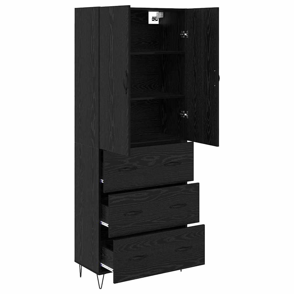 vidaXL Highboard 2 pcs Czarny Dąb Drewno inżynieryjne i szkło