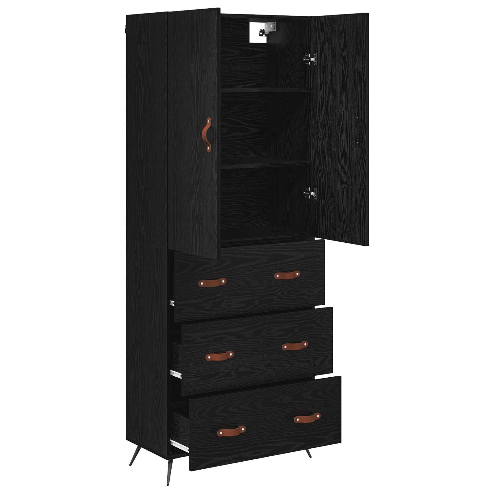 vidaXL Highboard Czarny Dąb 69,5 x 34 x 180 cm Materiał drewnopochodny