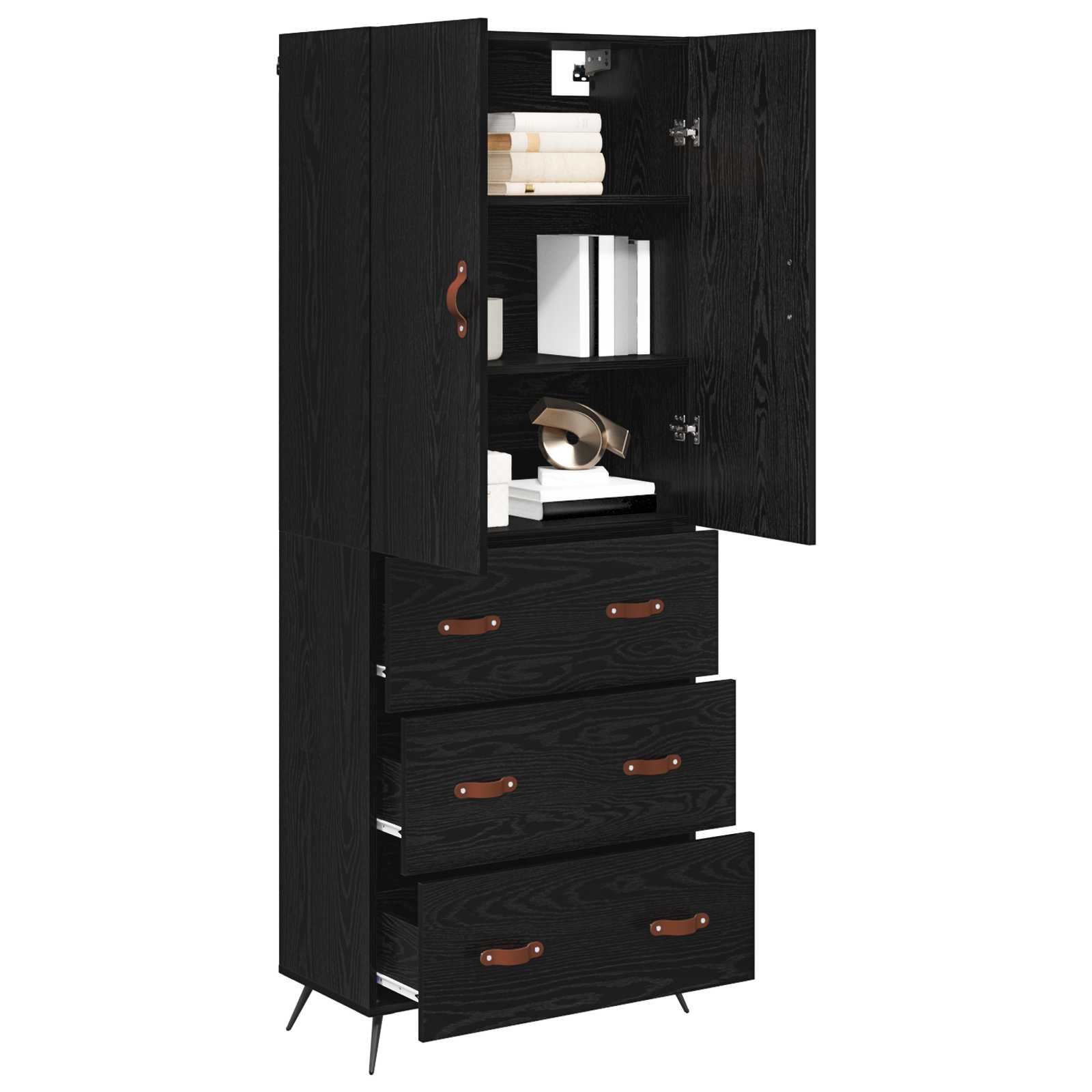vidaXL Highboard Czarny Dąb 69,5 x 34 x 180 cm Materiał drewnopochodny