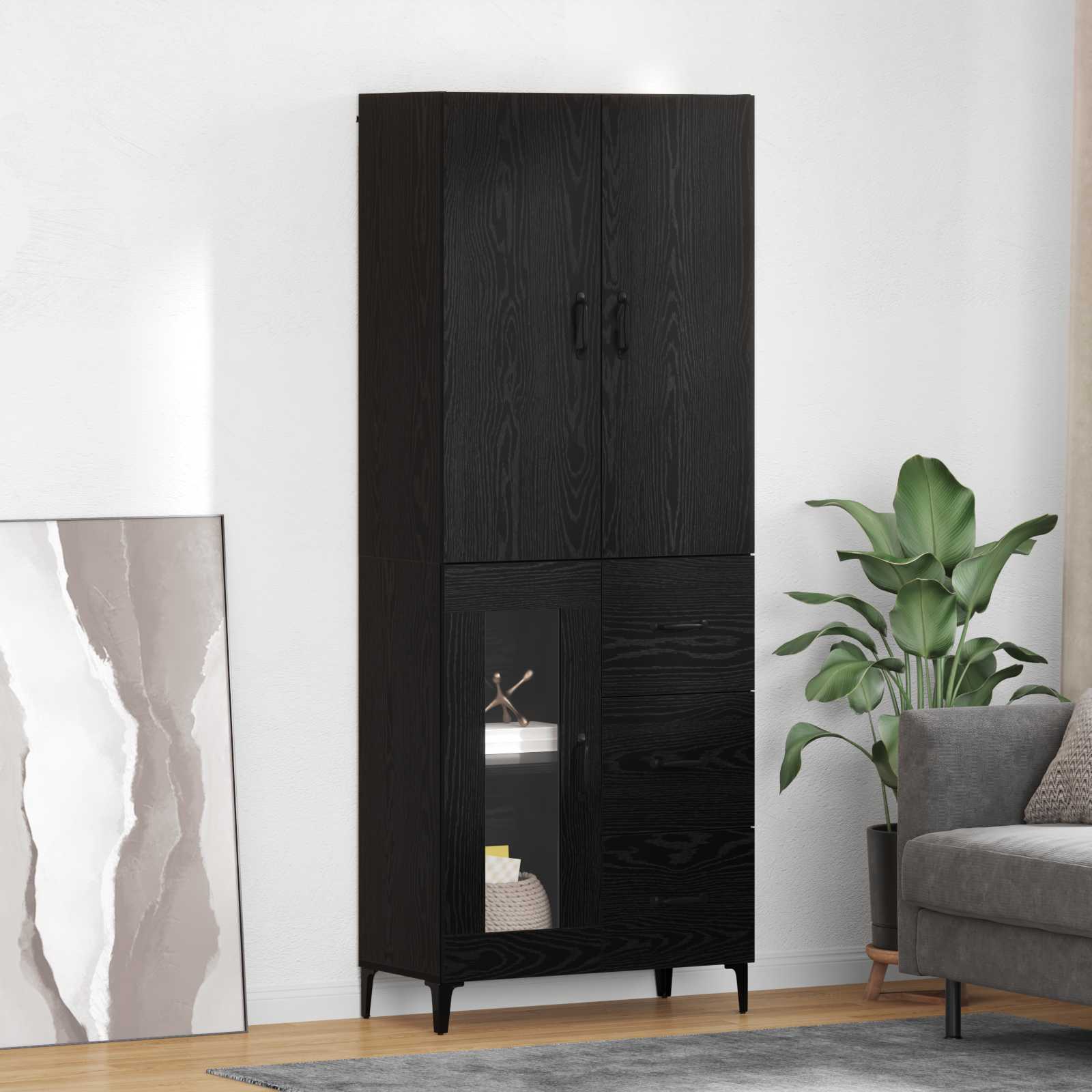 vidaXL Highboard Czarny Dąb 69,5 x 34 x 180 cm Materiał drewnopochodny