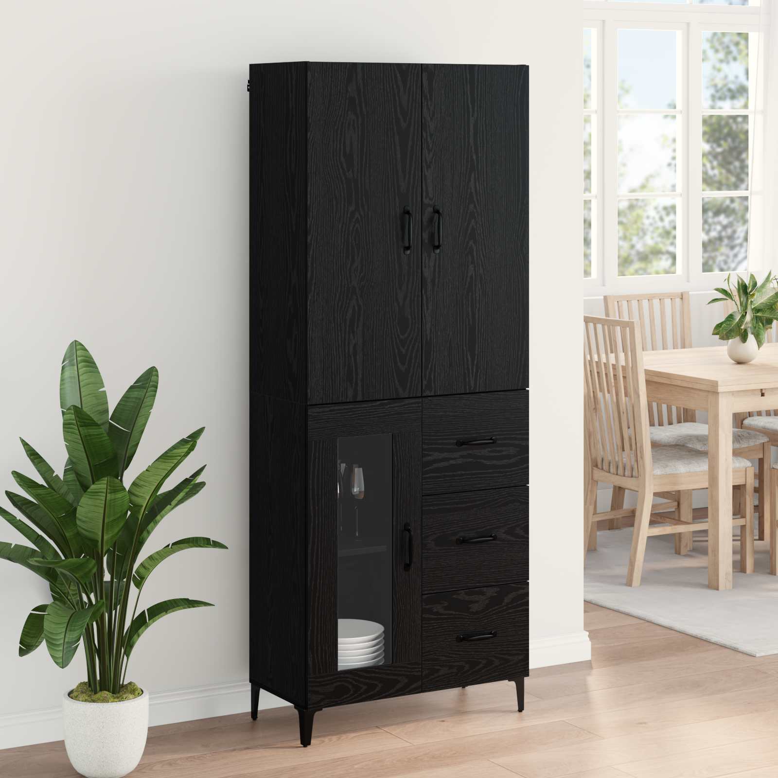 vidaXL Highboard Czarny Dąb 69,5 x 34 x 180 cm Materiał drewnopochodny