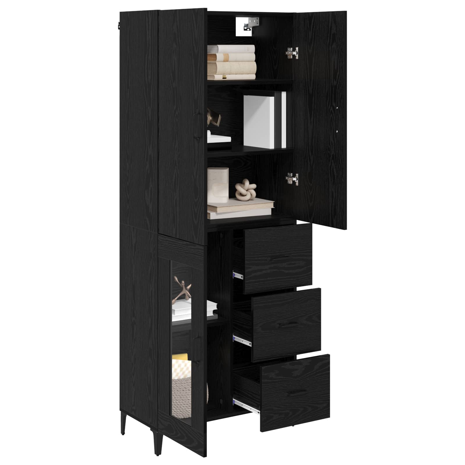 vidaXL Highboard Czarny Dąb 69,5 x 34 x 180 cm Materiał drewnopochodny
