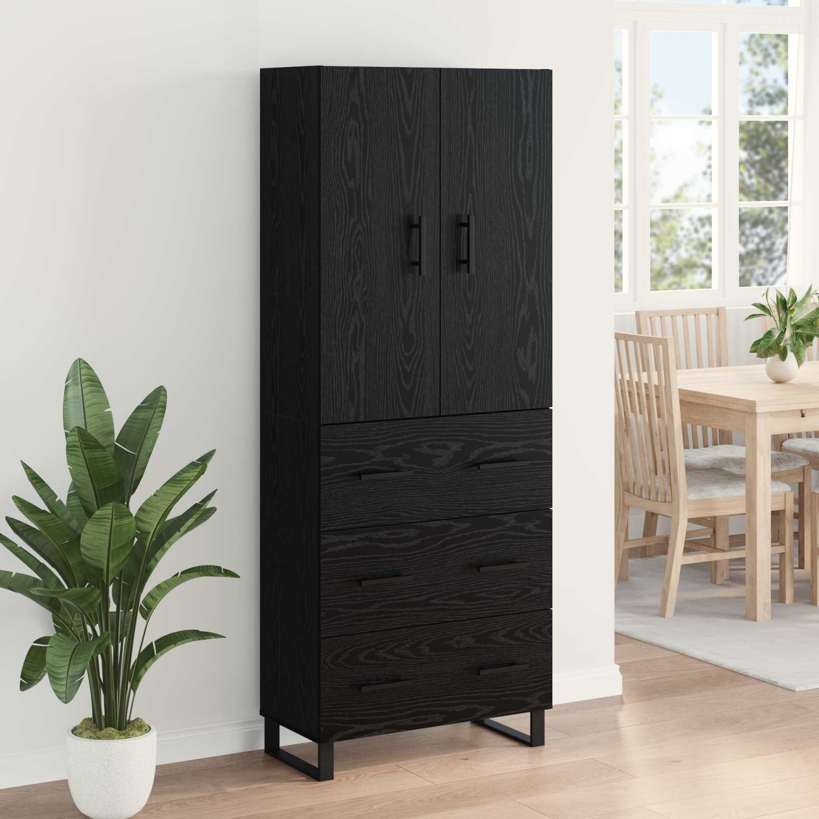 vidaXL Highboard z szufladą 2 pcs Czarny Dąb 69,5 x 34 x 180 cm