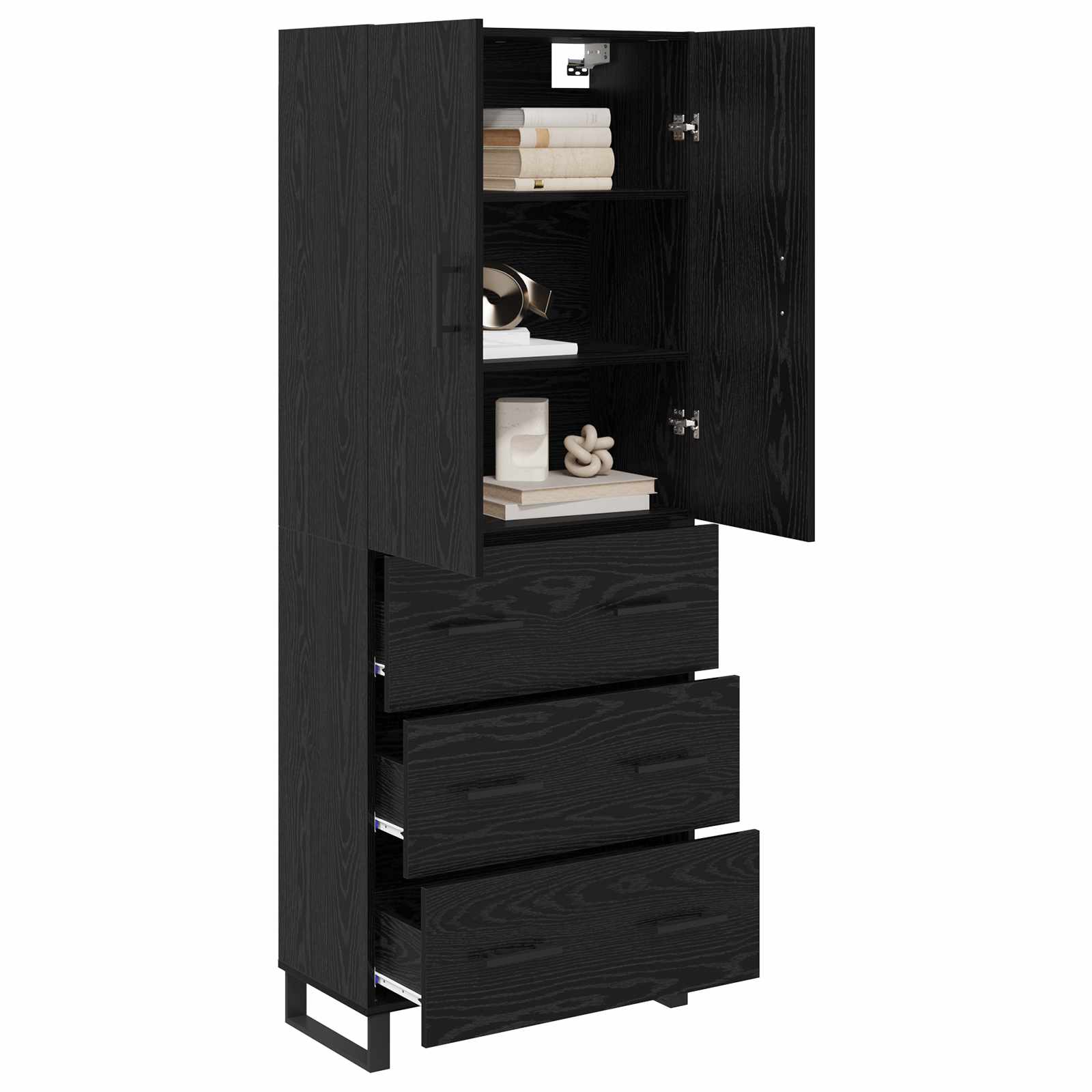 vidaXL Highboard z szufladą 2 pcs Czarny Dąb 69,5 x 34 x 180 cm