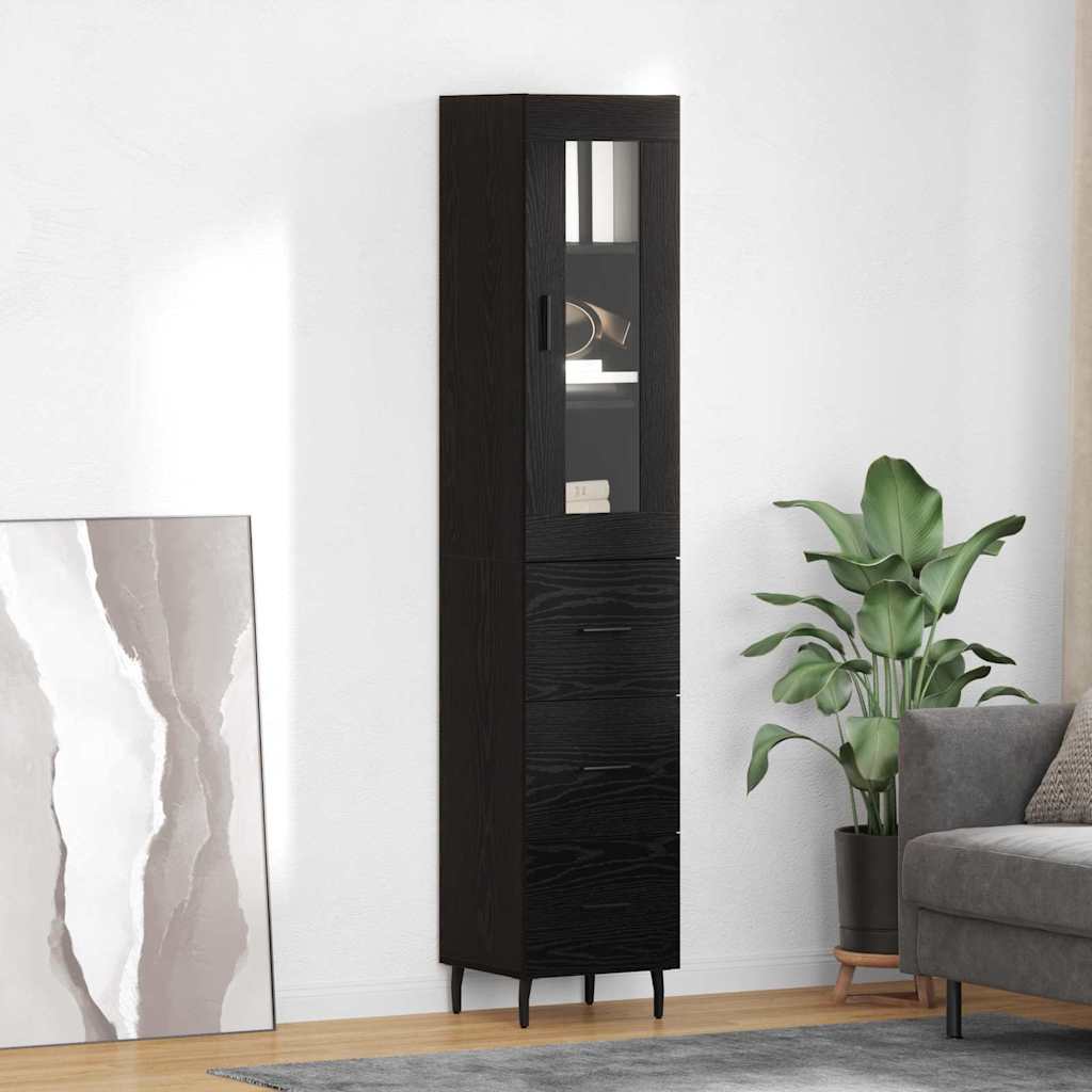 vidaXL Highboard Czarny Dąb 34,5 x 34 x 180 cm Materiał drewnopochodny