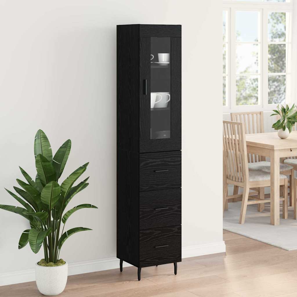 vidaXL Highboard Czarny Dąb 34,5 x 34 x 180 cm Materiał drewnopochodny