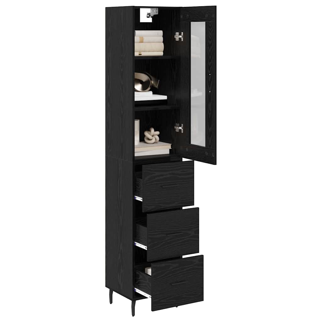 vidaXL Highboard Czarny Dąb 34,5 x 34 x 180 cm Materiał drewnopochodny