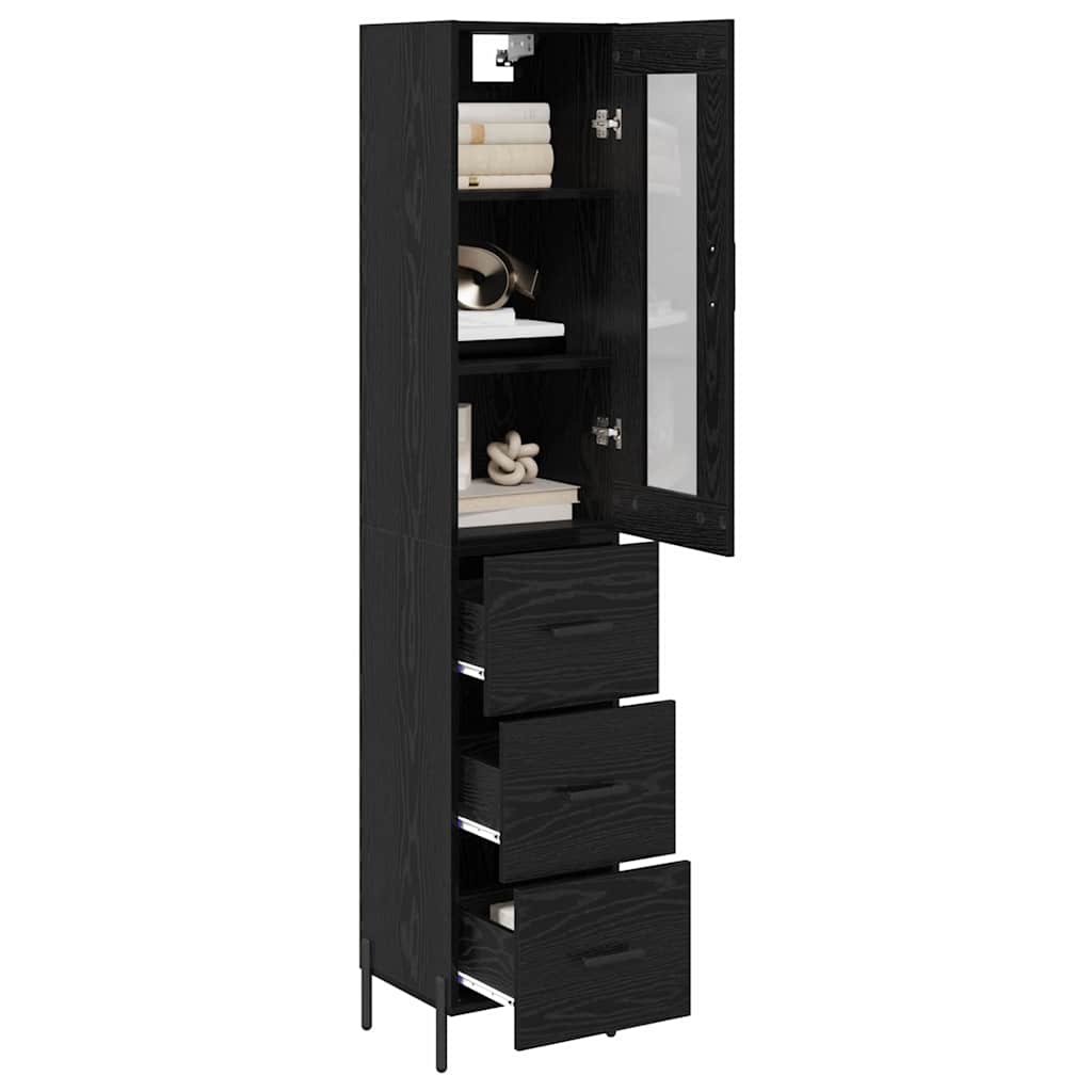 vidaXL Highboard Czarny Dąb 34,5 x 34 x 180 cm Materiał drewnopochodny