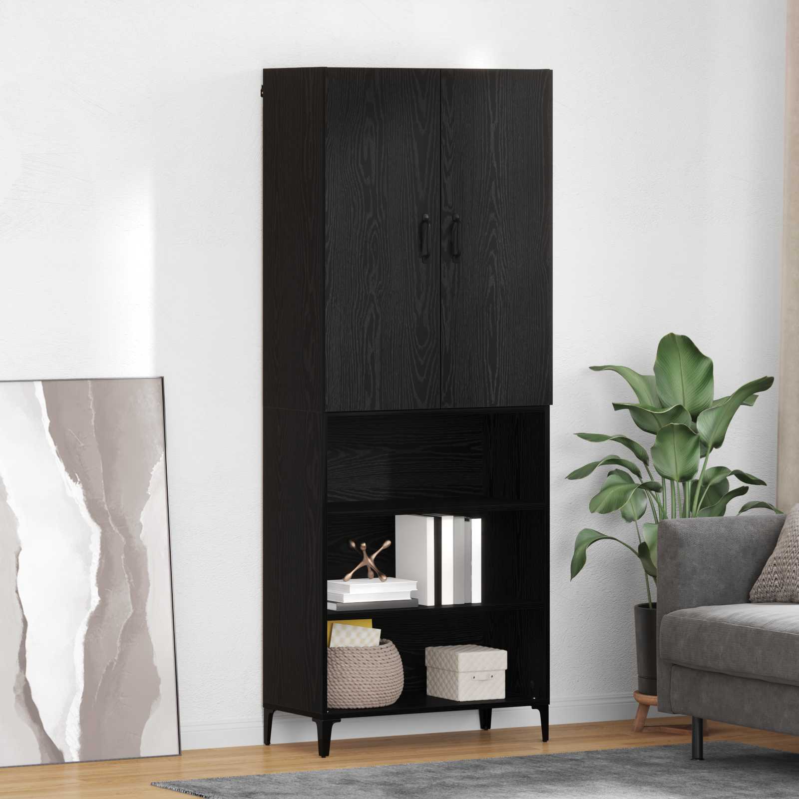vidaXL Highboard Czarny Dąb 69,5 x 34 x 180 cm Materiał drewnopochodny