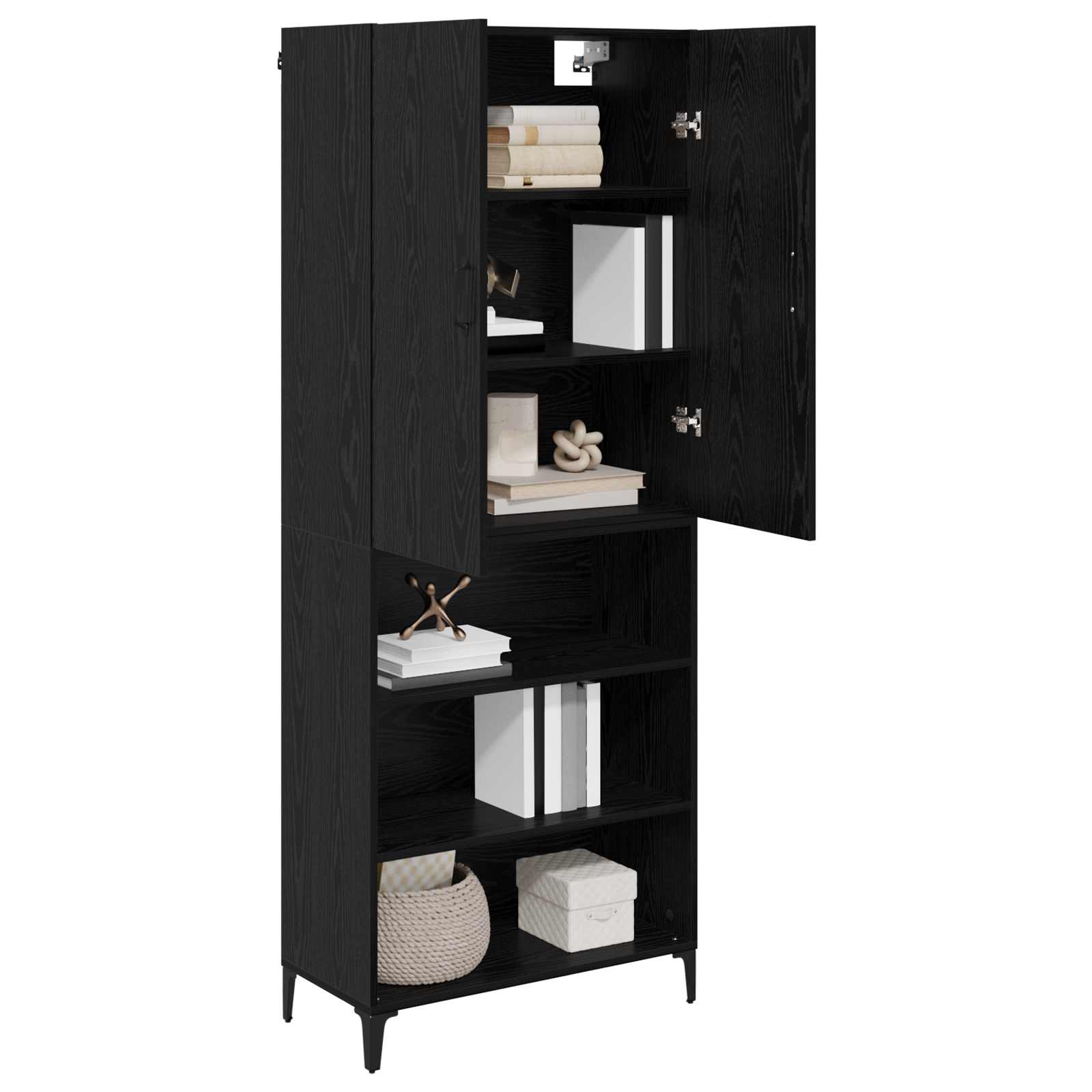 vidaXL Highboard Czarny Dąb 69,5 x 34 x 180 cm Materiał drewnopochodny