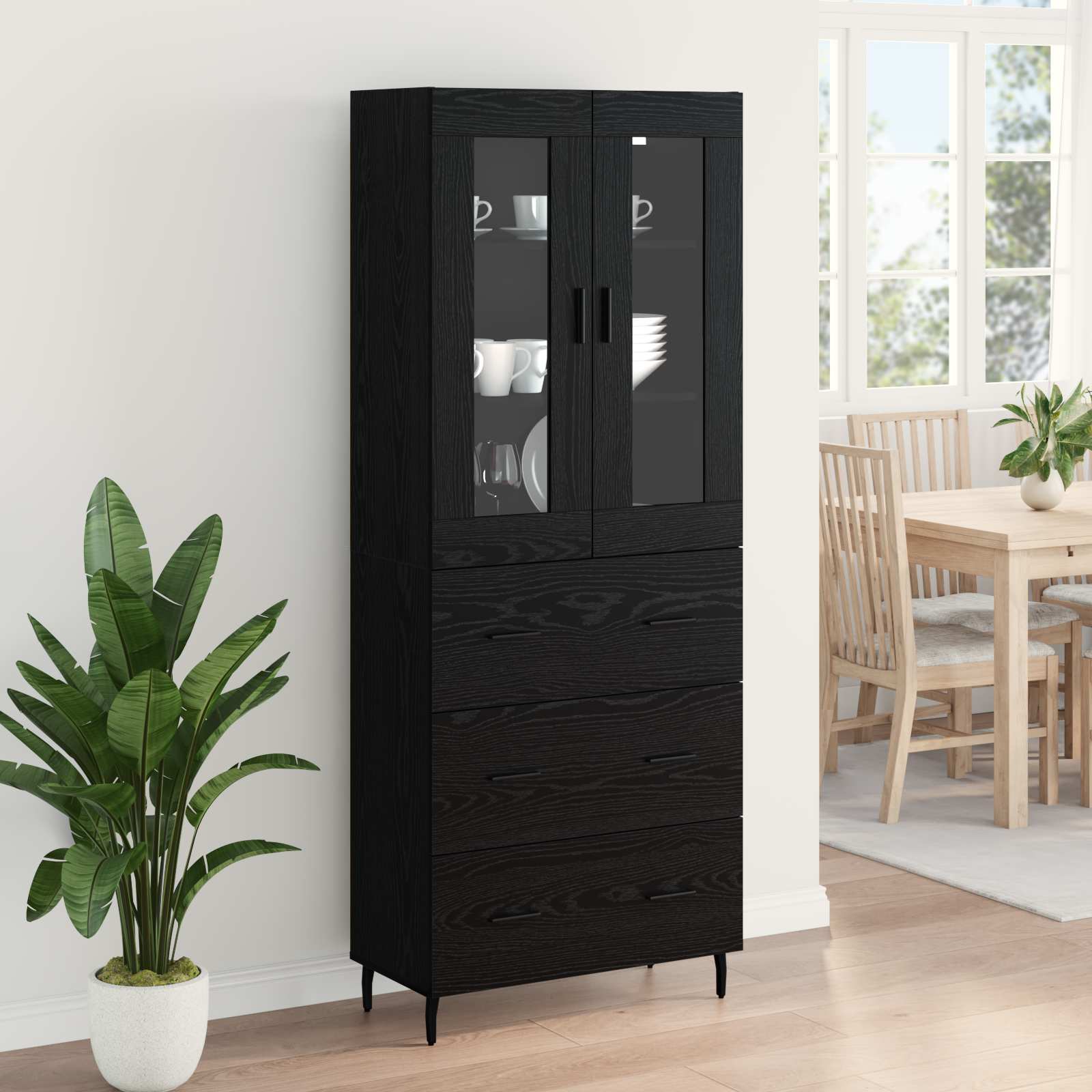 vidaXL Highboard z szufladą 2 pcs Czarny Dąb Materiał drewnopochodny