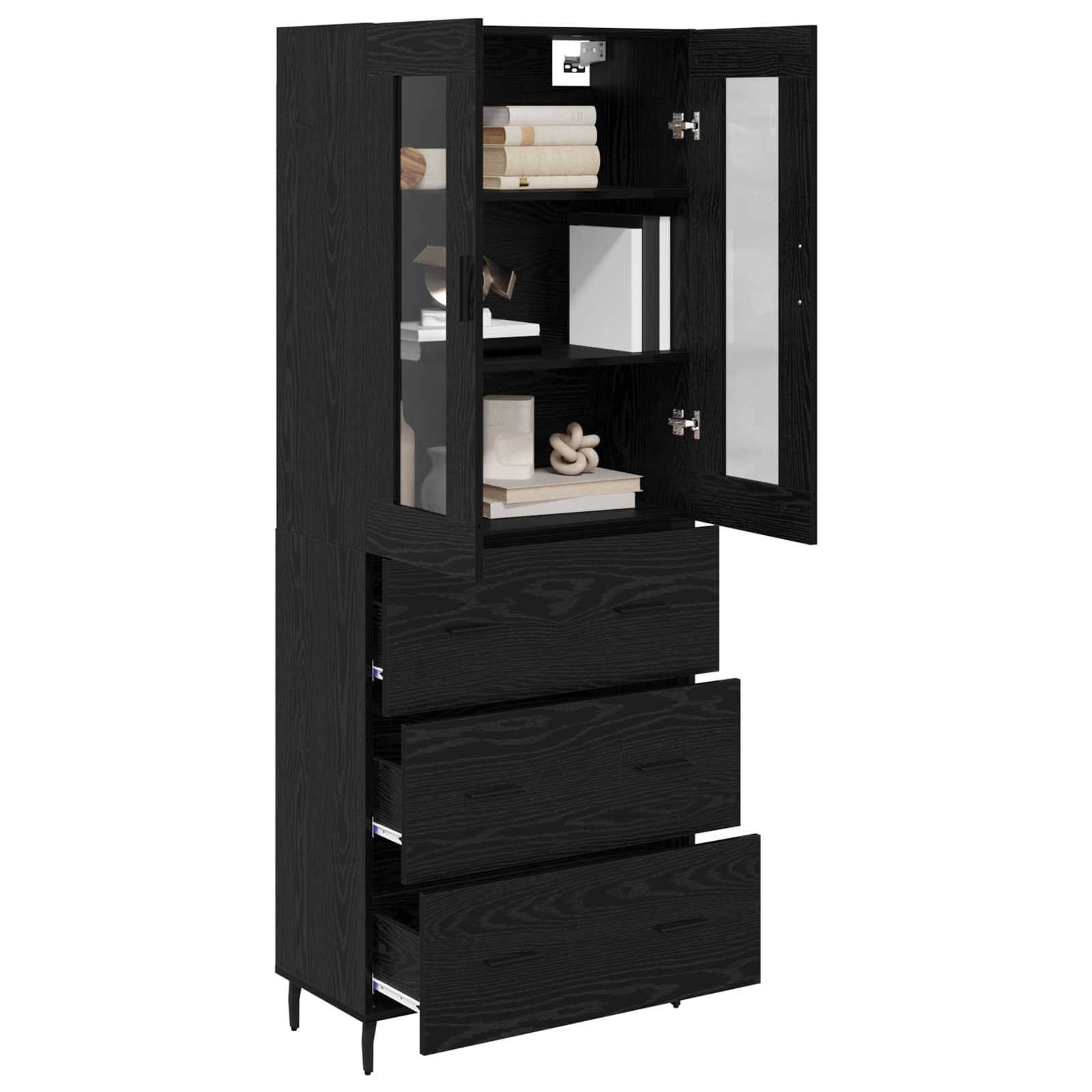 vidaXL Highboard z szufladą 2 pcs Czarny Dąb Materiał drewnopochodny