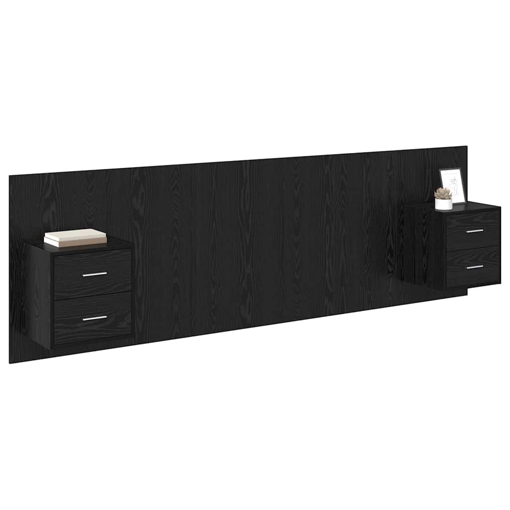 vidaXL Zagłówek z szafką 3 pcs Czarny Dąb Materiał drewnopochodny