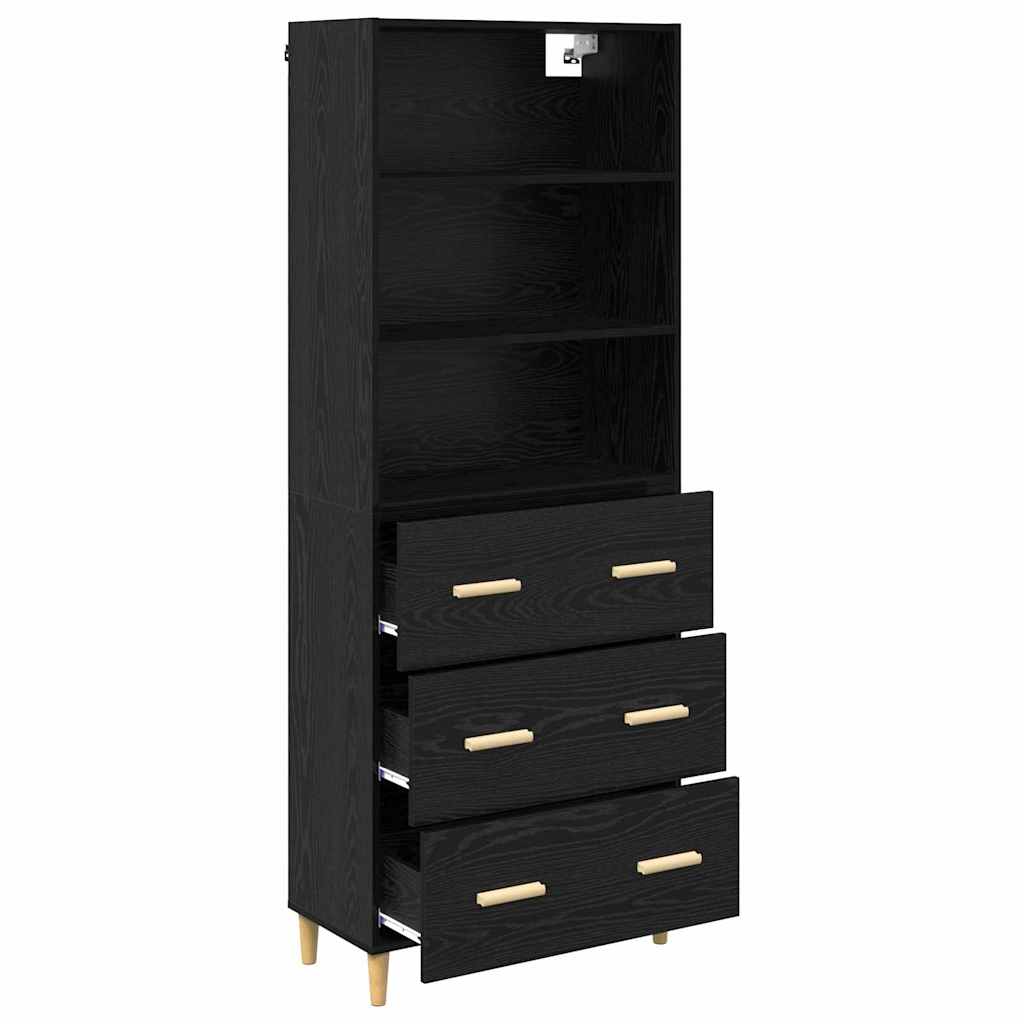 vidaXL Highboard z szufladą Czarny Dąb 69,5 x 32,5 x 180 cm