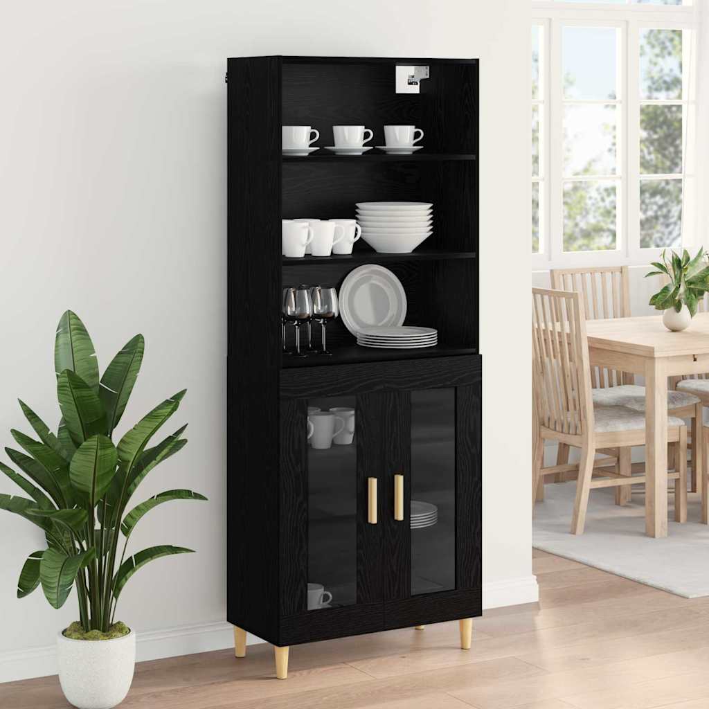vidaXL Highboard Czarny Dąb 69,5 x 32,5 x 180 cm
