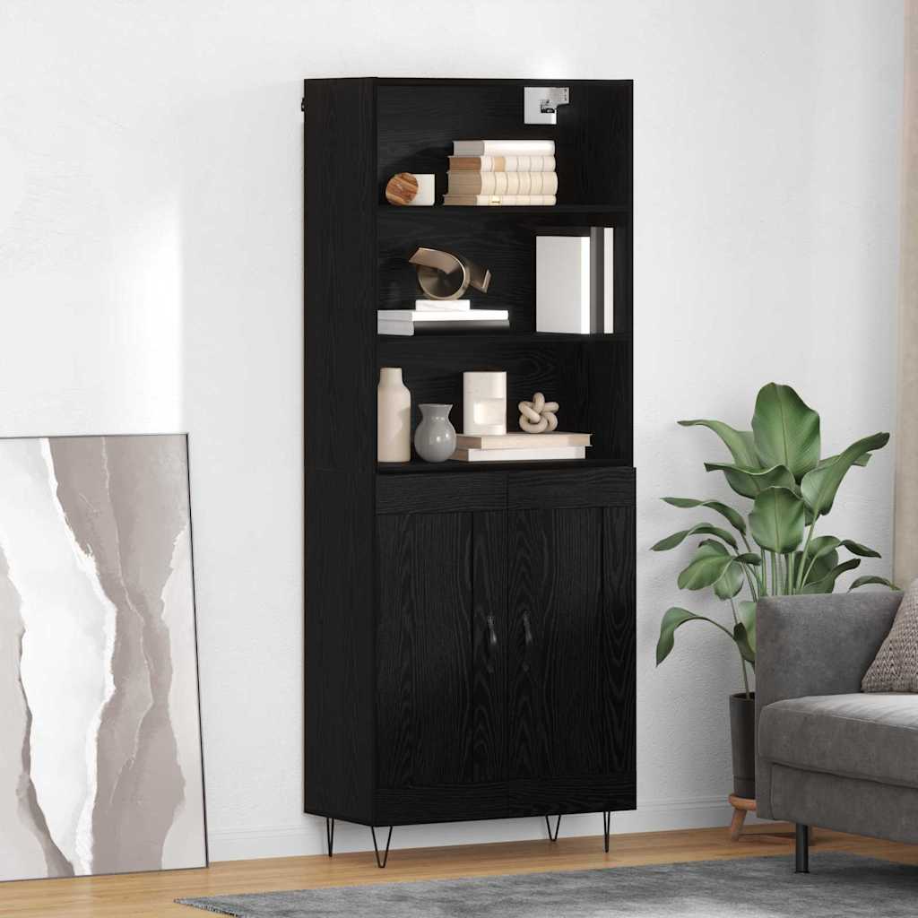 vidaXL Highboard z szufladą 2 pcs Czarny Dąb Materiał drewnopochodny