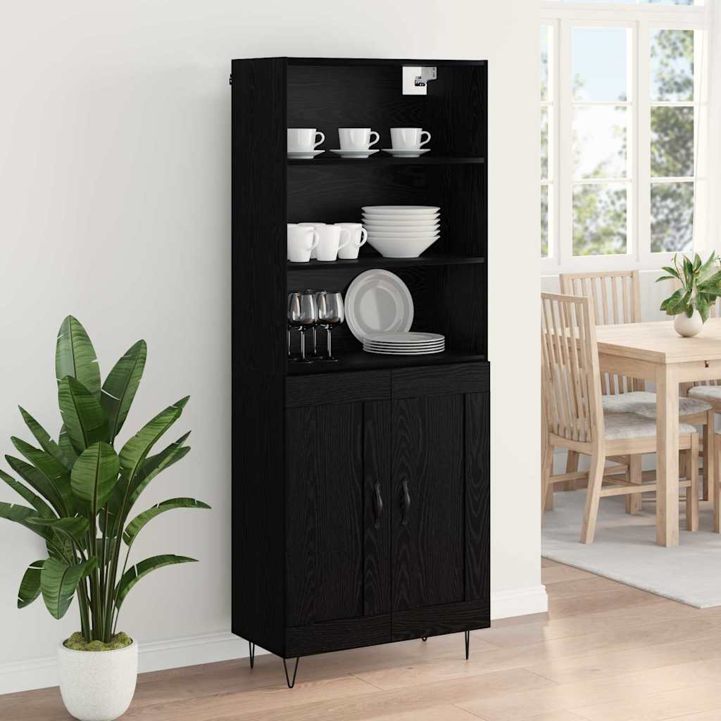 vidaXL Highboard z szufladą 2 pcs Czarny Dąb Materiał drewnopochodny