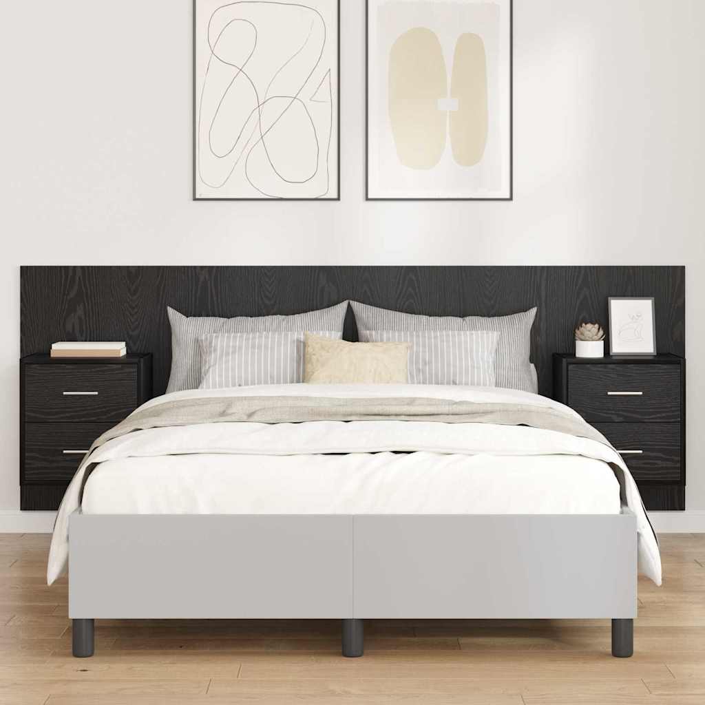 vidaXL Zagłówek z szafką 3 pcs Czarny Dąb Materiał drewnopochodny