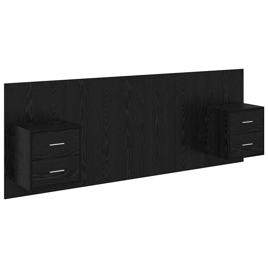 vidaXL Zagłówek z szafką 3 pcs Czarny Dąb Materiał drewnopochodny