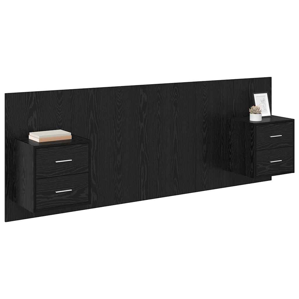 vidaXL Zagłówek z szafką 3 pcs Czarny Dąb Materiał drewnopochodny