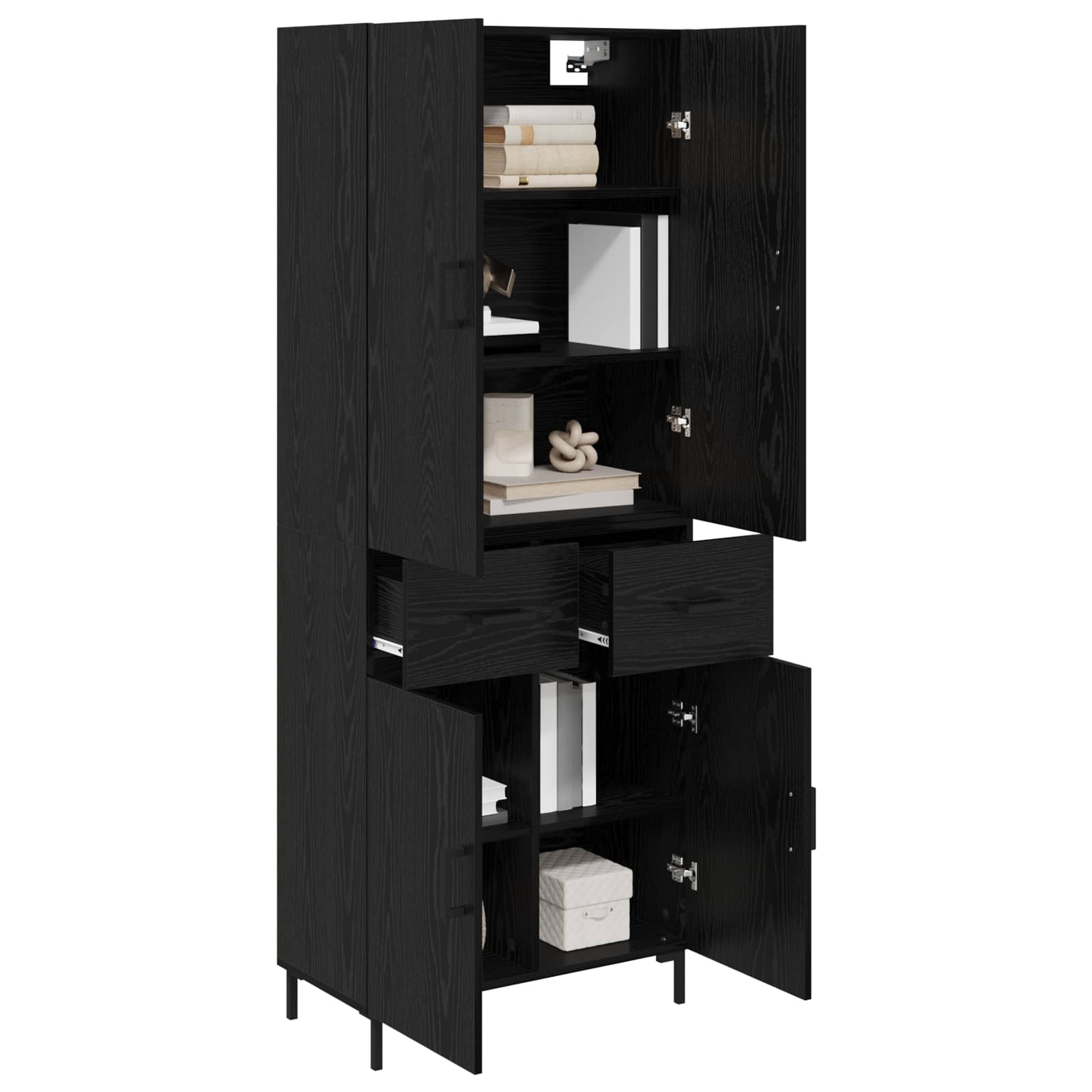 vidaXL Highboard Czarny Dąb 69,5 x 34 x 180 cm Materiał drewnopochodny