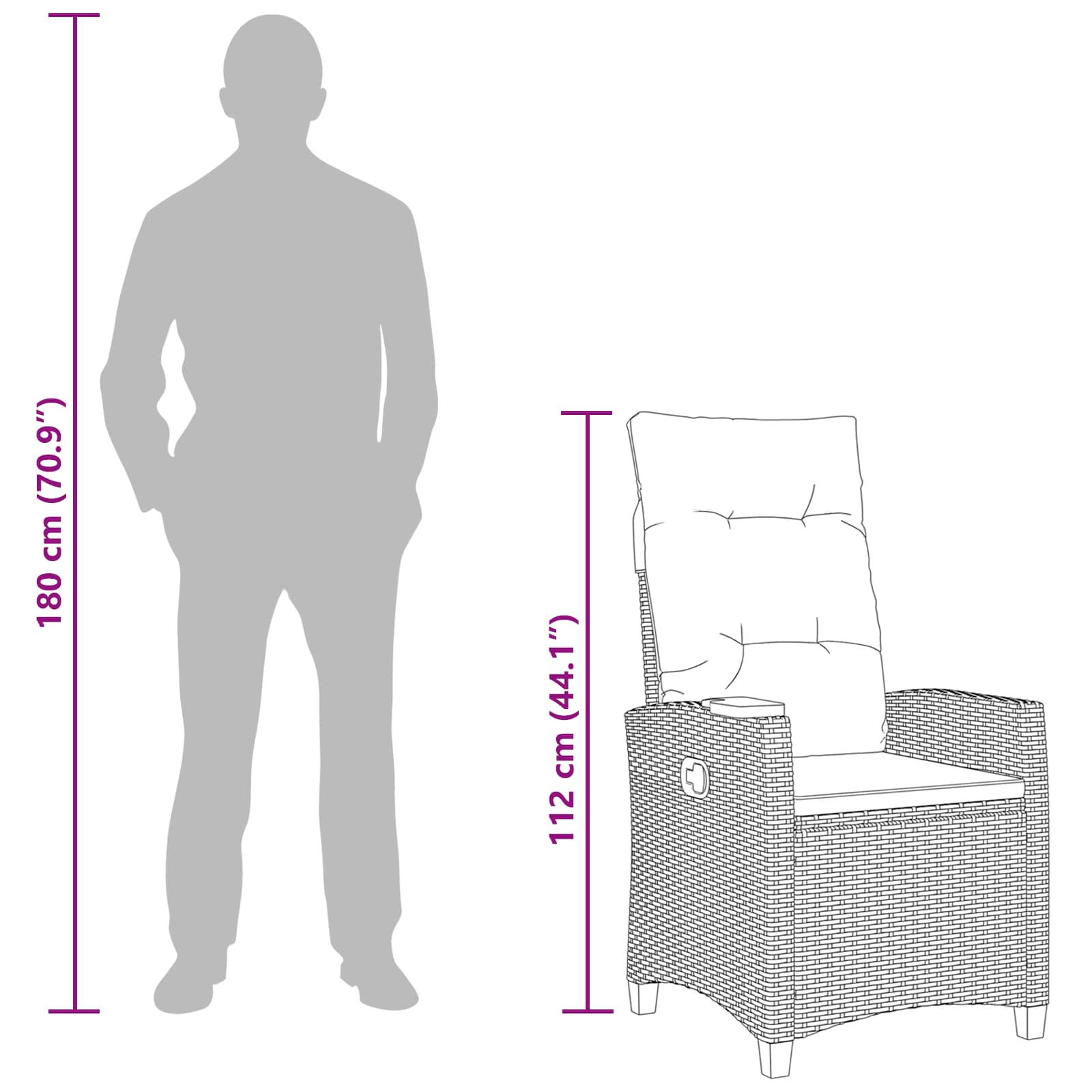 vidaXL Fotel z regulowanym oparciem i tacą na napoje 62 x 64 x 112 cm