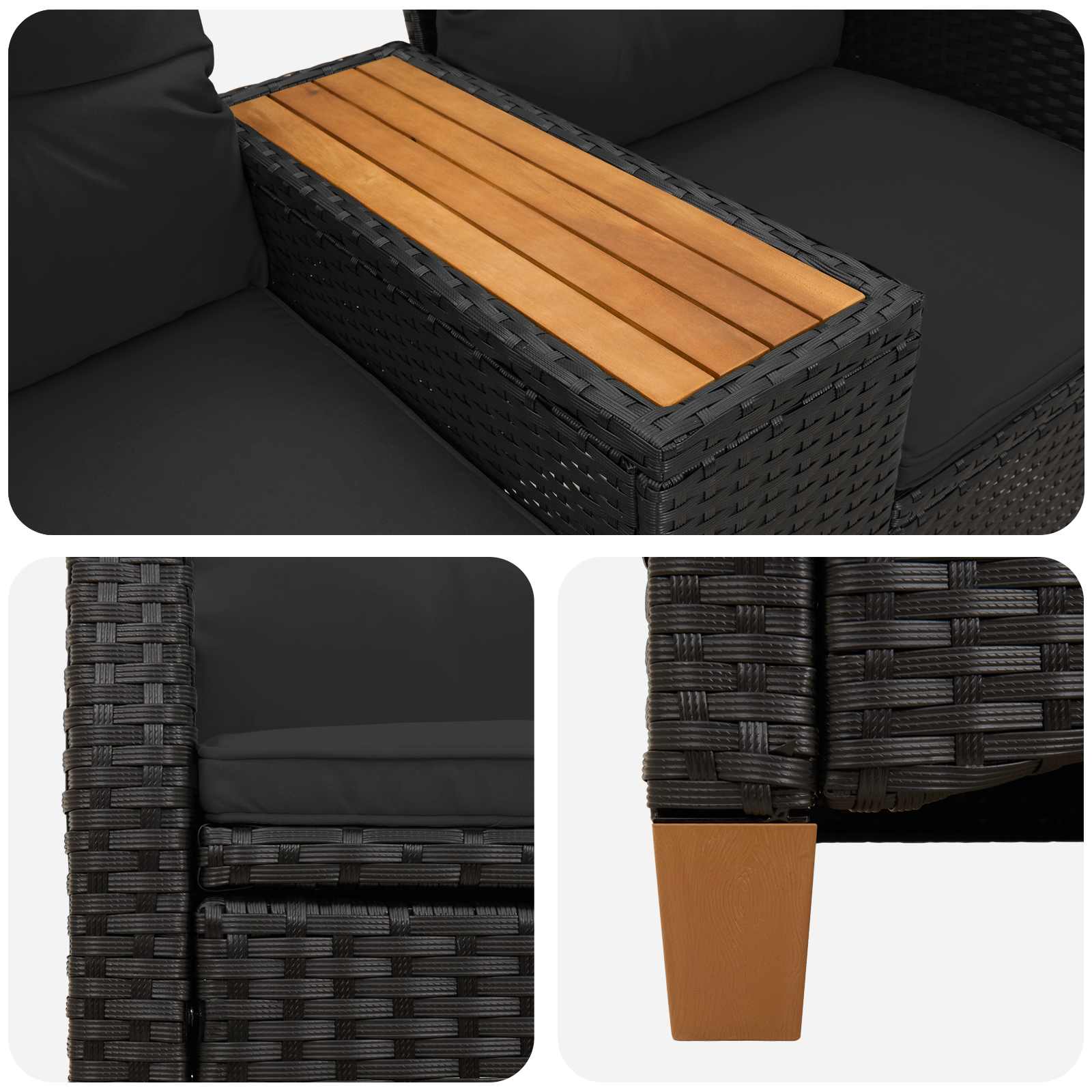 vidaXL Leżanka z stolikiem Czarny 126 x 65 x 112 cm polirattan