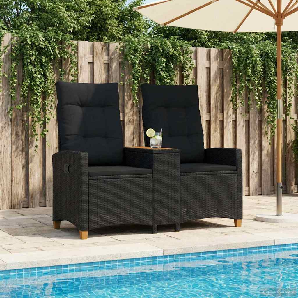 vidaXL Leżanka z stolikiem Czarny 126 x 65 x 112 cm polirattan