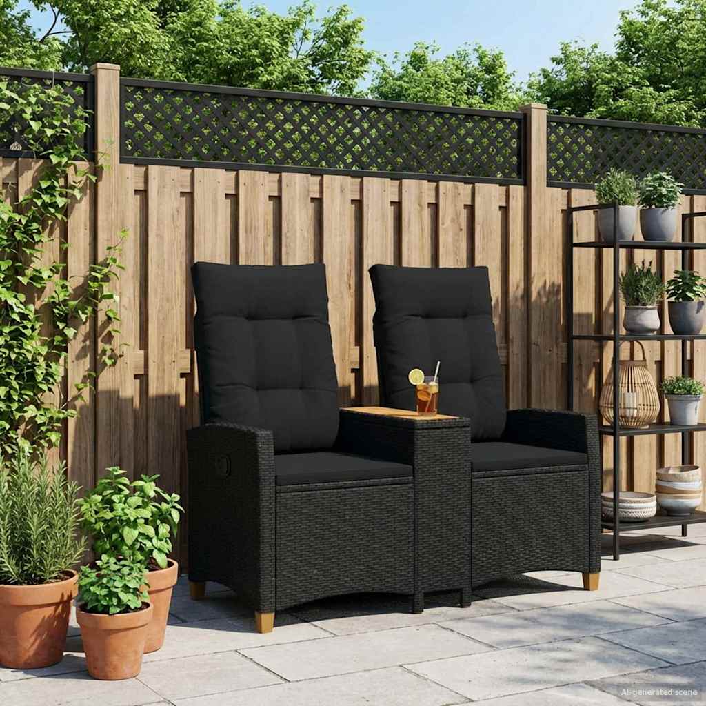 vidaXL Leżanka z stolikiem Czarny 126 x 65 x 112 cm polirattan