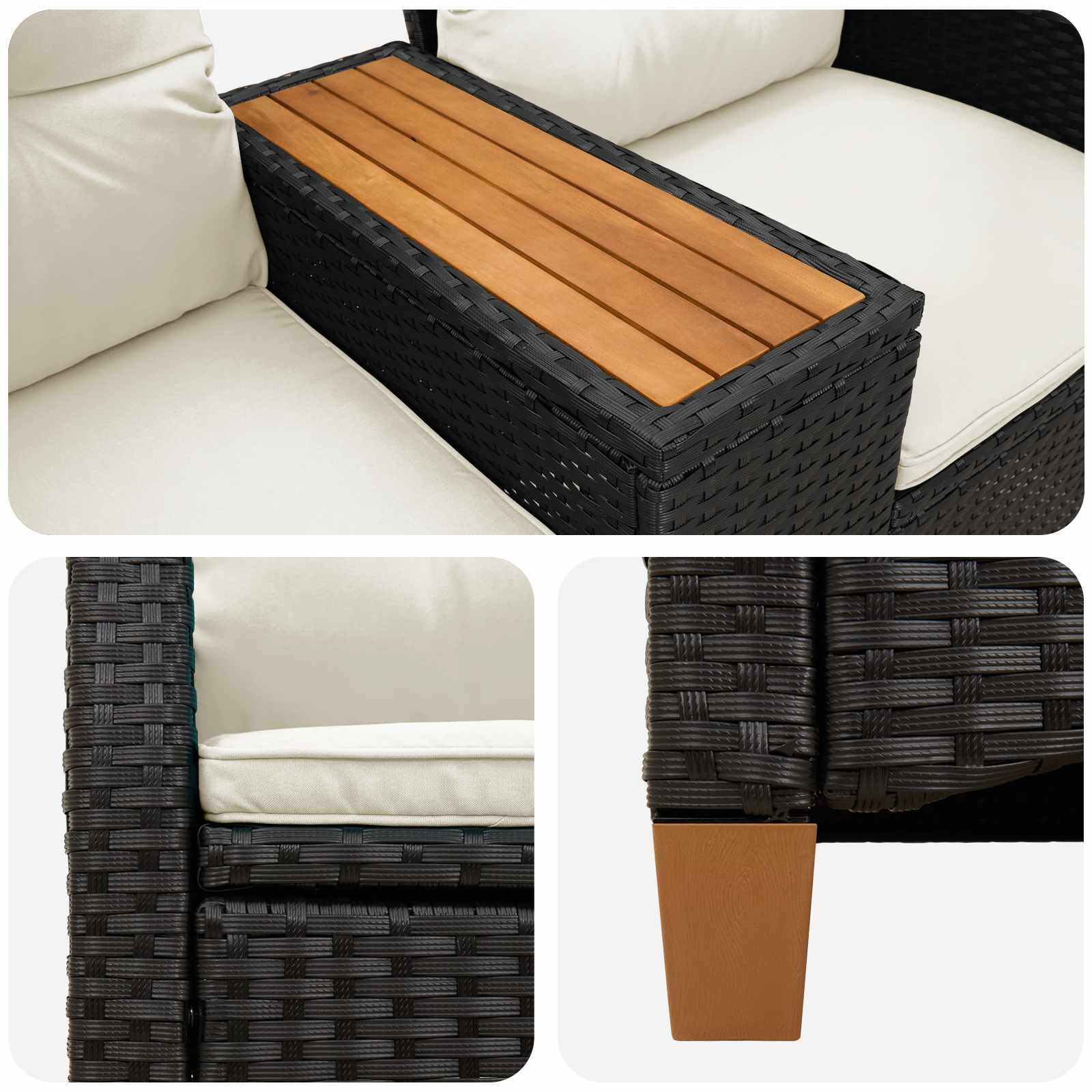 vidaXL Leżanka z stolikiem Czarny i kremowo-biały 126 x 65 x 112 cm