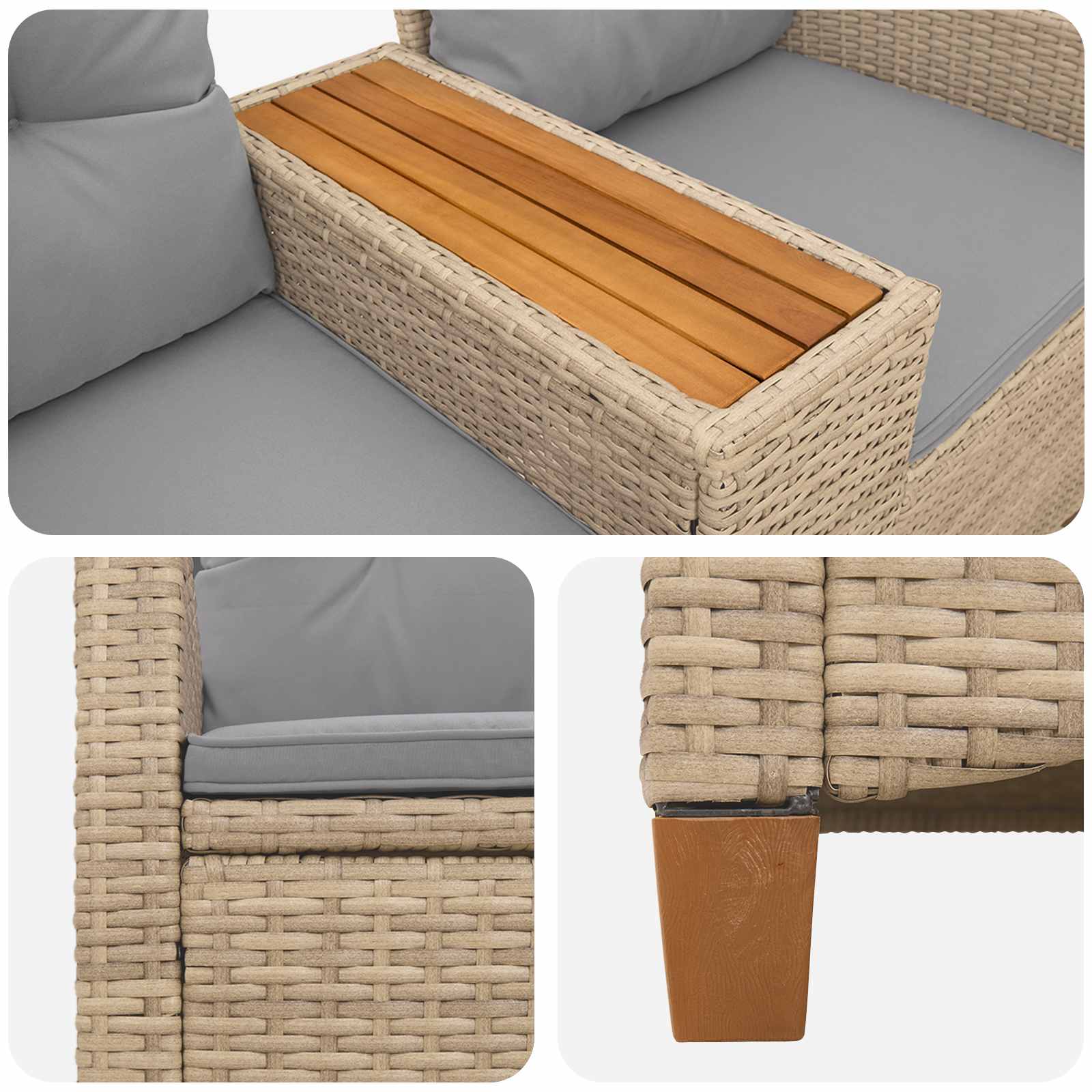 vidaXL Leżanka z stolikiem Beżowy i jasnoszary 126 x 65 x 112 cm