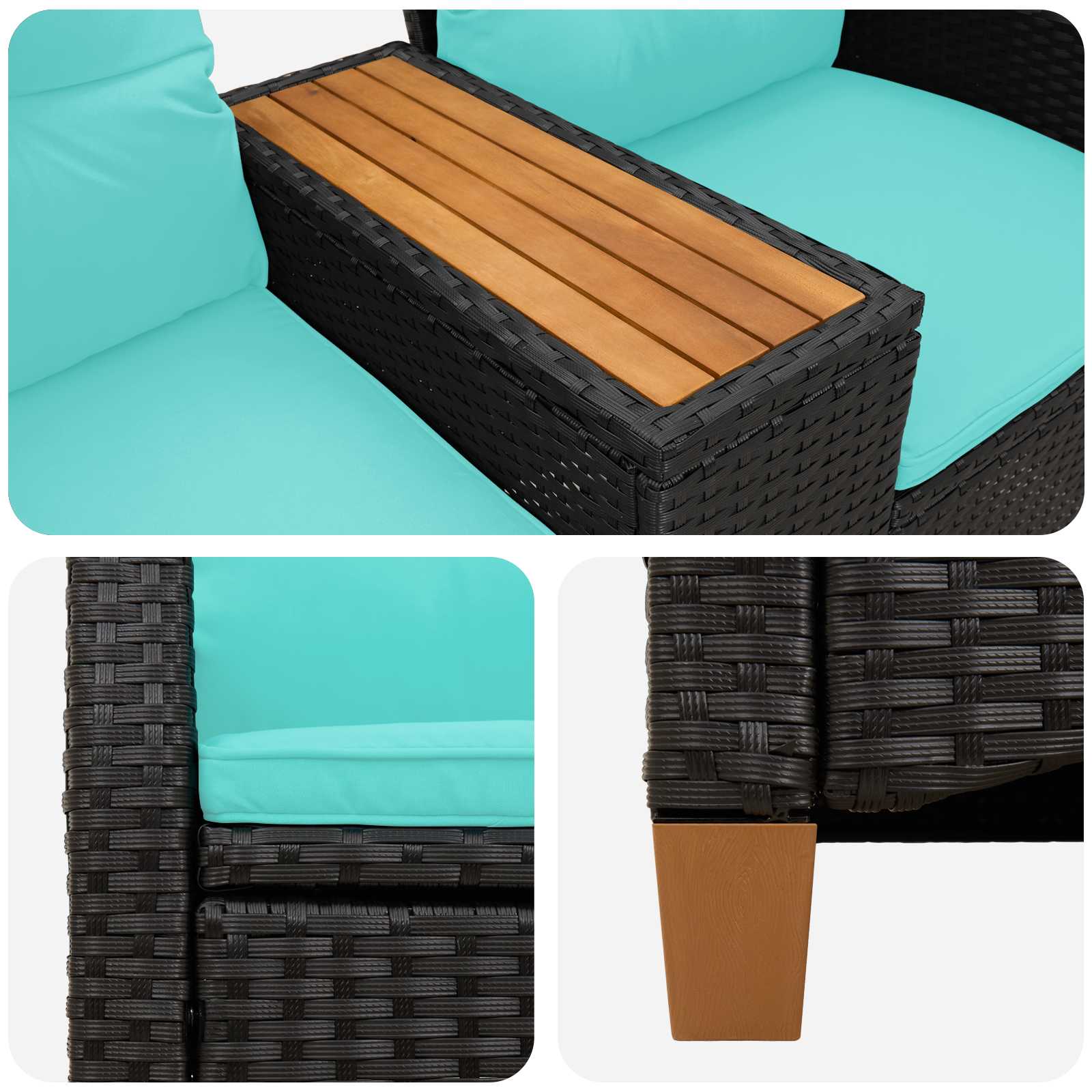 vidaXL Leżanka z stolikiem Czarny i Turkusowy 126 x 65 x 112 cm