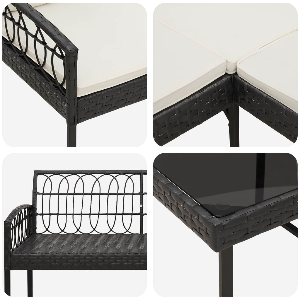 vidaXL Zestaw Sof na Ogród 2 pcs Czarny i kremowy Poli Rattan Stal