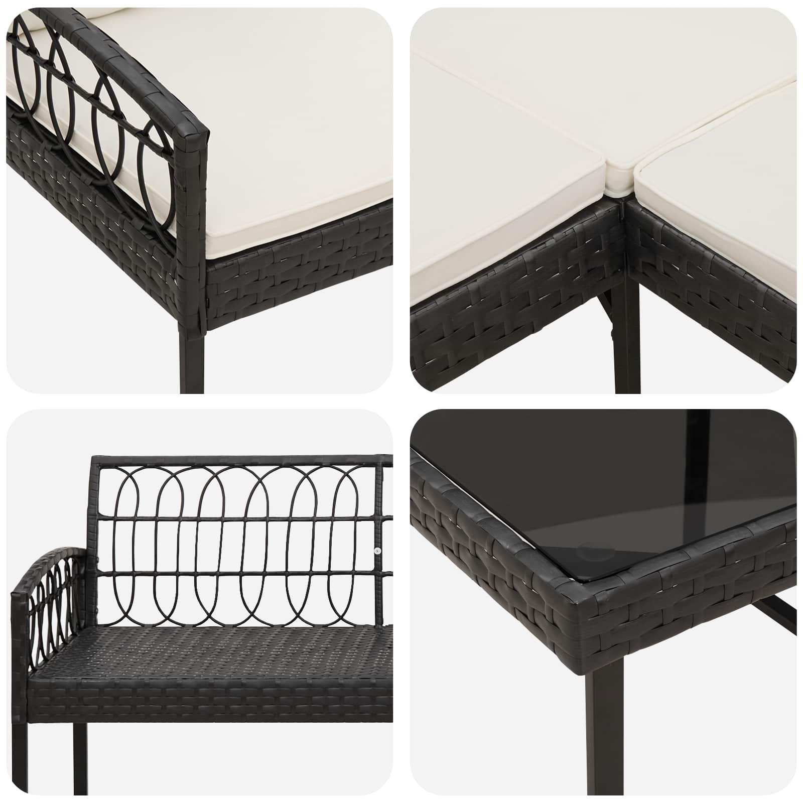 vidaXL Zestaw Sof na Ogród 2 pcs Czarny i kremowy Poli Rattan Stal