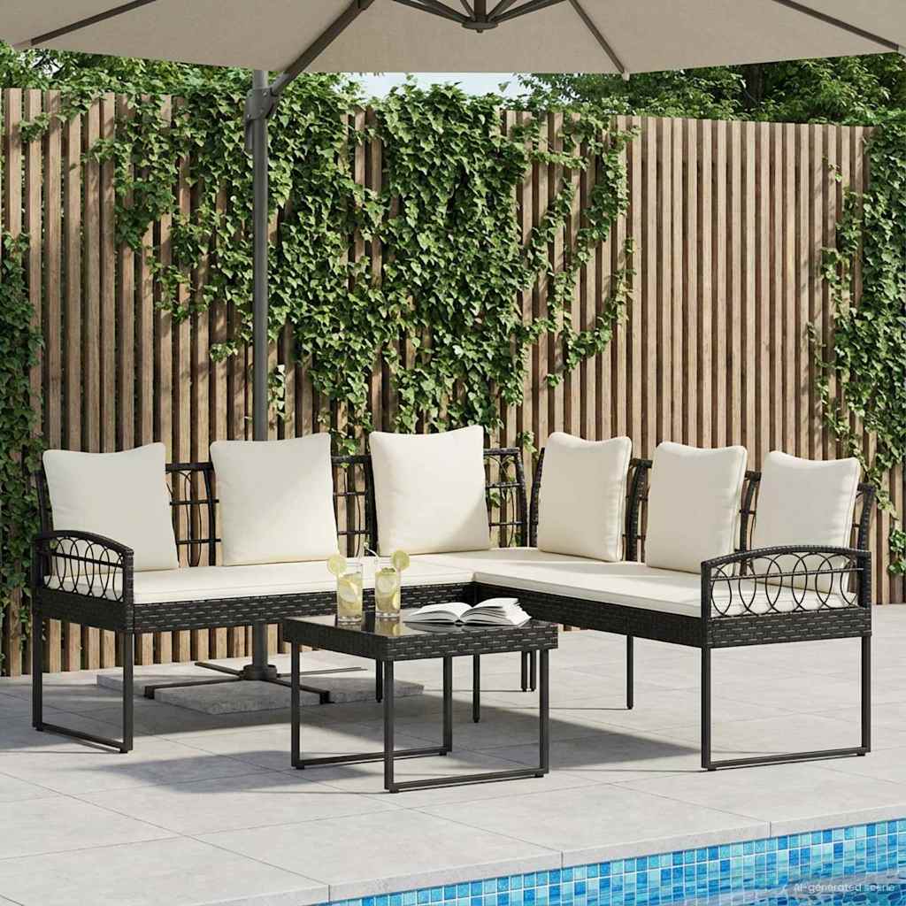 vidaXL Zestaw Sof na Ogród 2 pcs Czarny i kremowy Poli Rattan Stal