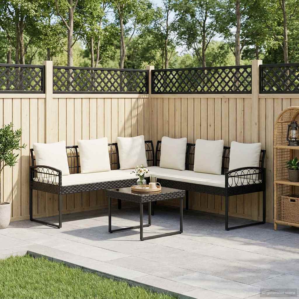 vidaXL Zestaw Sof na Ogród 2 pcs Czarny i kremowy Poli Rattan Stal