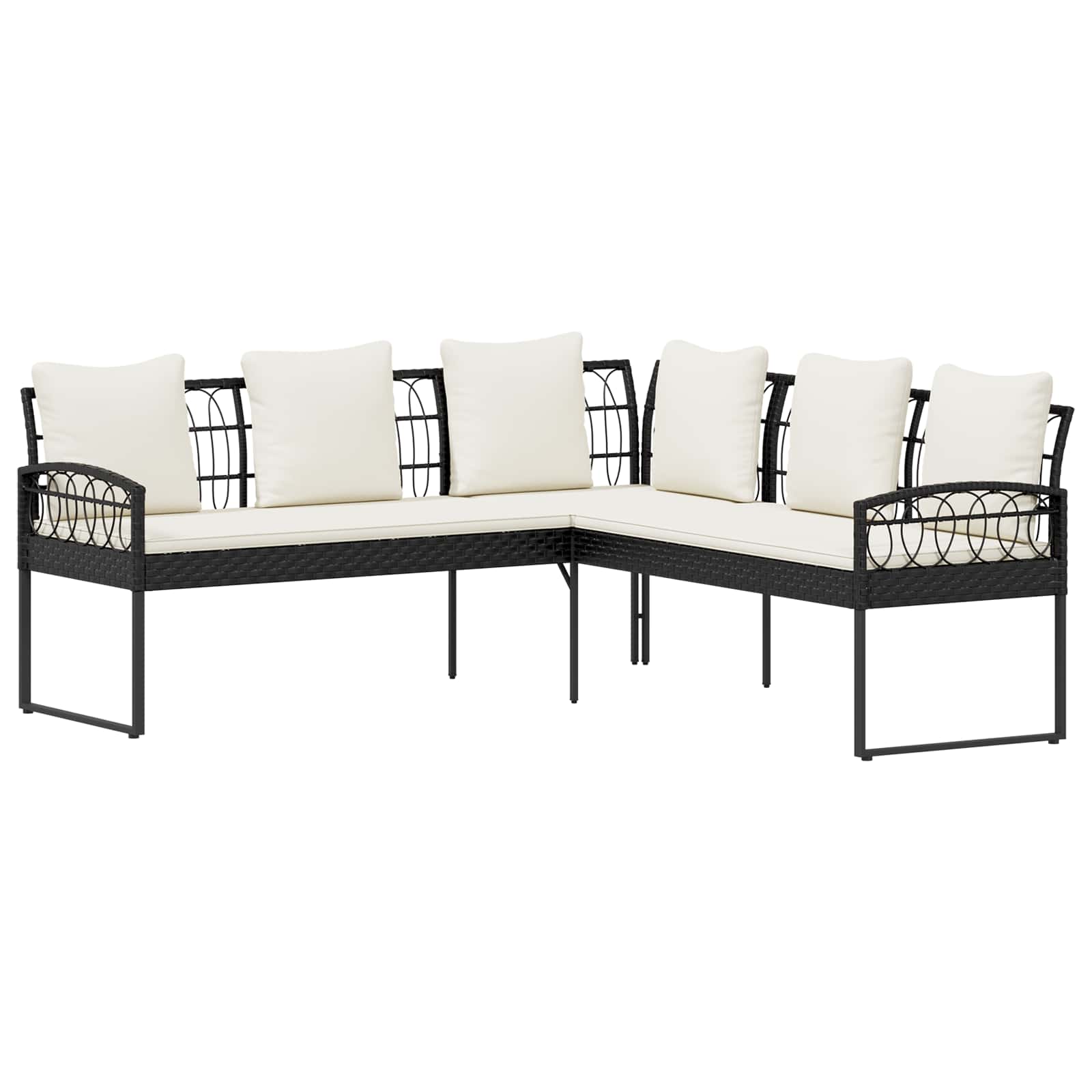 vidaXL Zestaw Sof na Ogród 2 pcs Czarny i kremowy Poli Rattan Stal