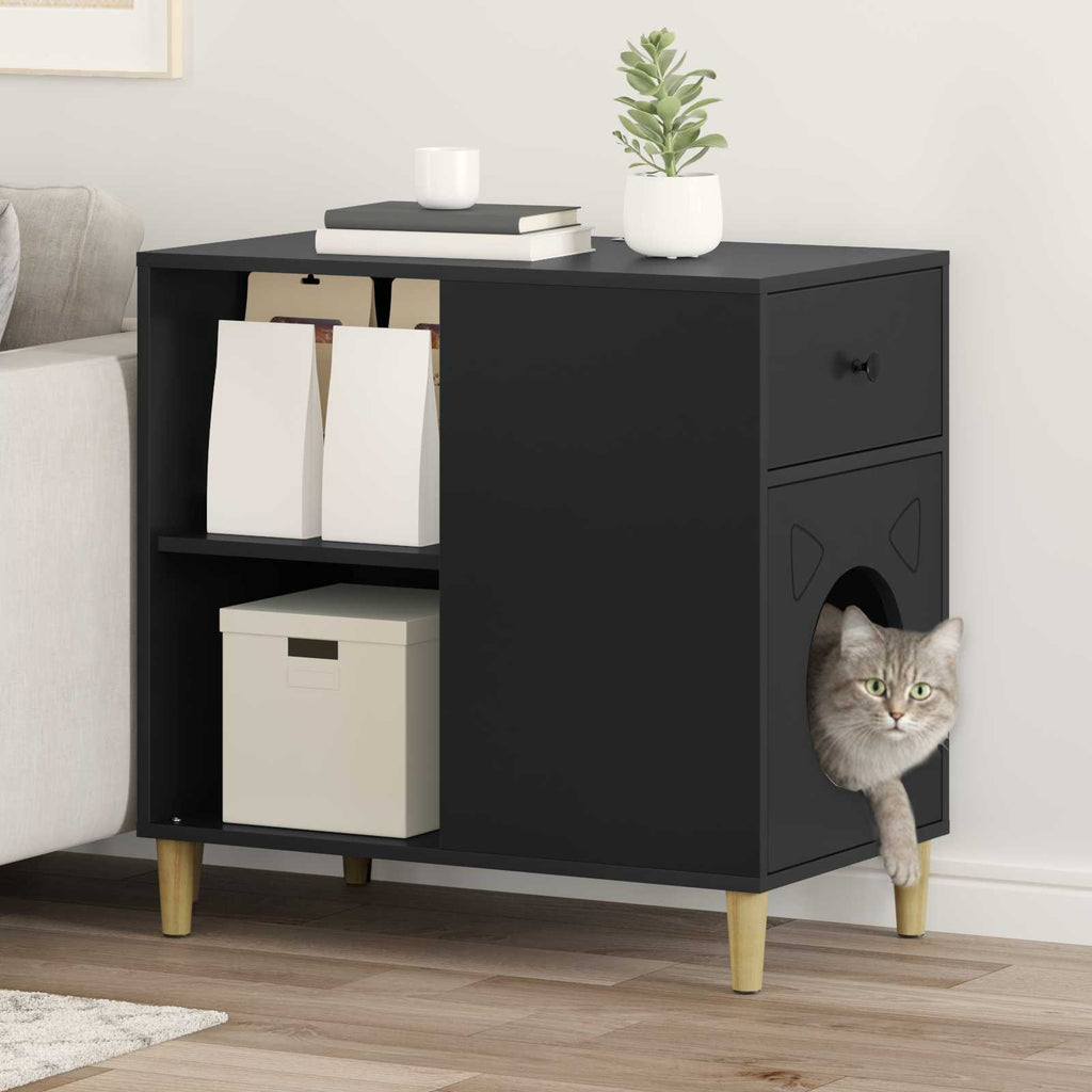 vidaXL Koty Dom Czarny 72 x 42.5 x 70 cm Materiał drewnopochodny