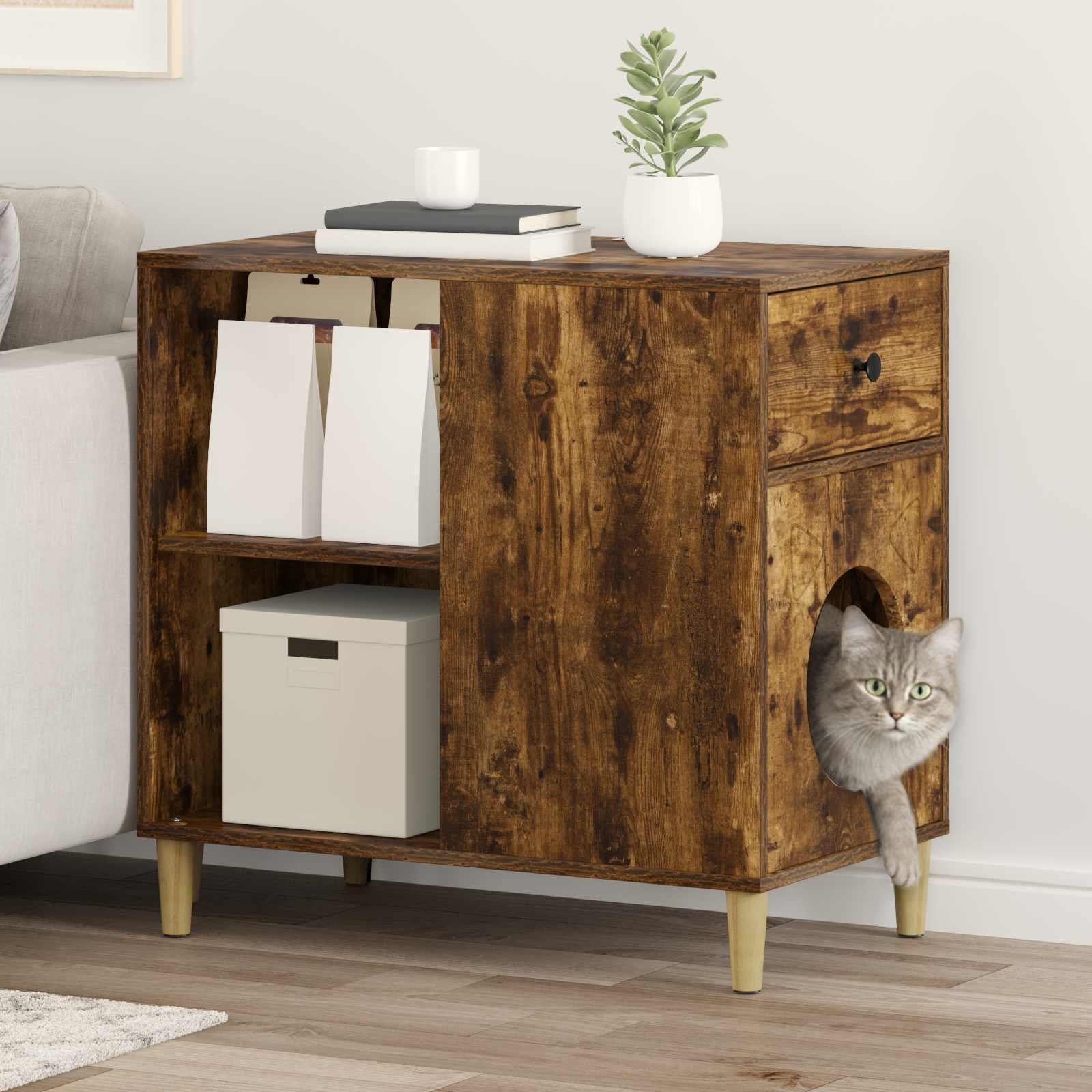 vidaXL Koty Dom Dąb wędzony 72 x 42.5 x 70 cm Materiał drewnopochodny