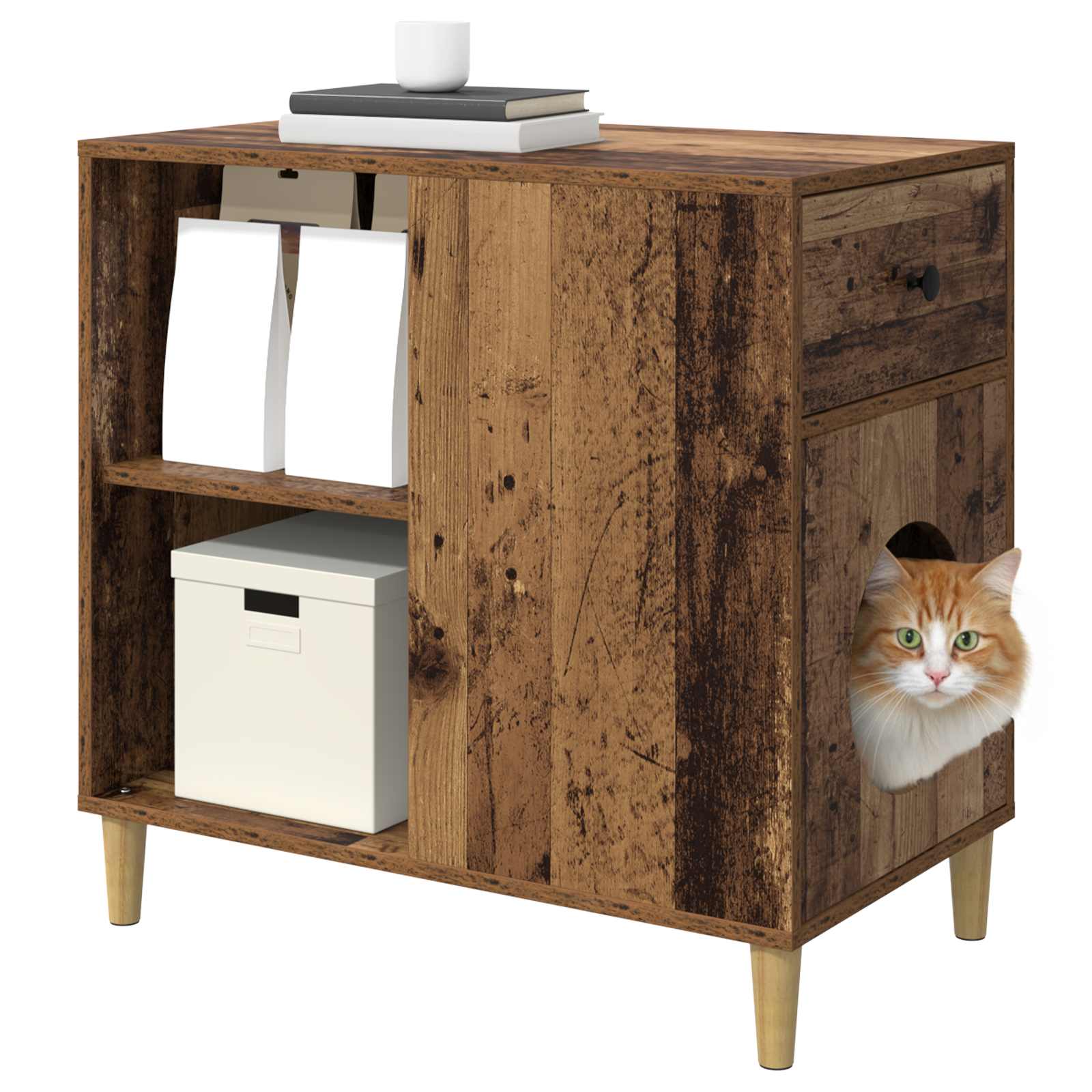 vidaXL Koty Dom Stare drewno 72 x 42.5 x 70 cm Materiał drewnopochodny