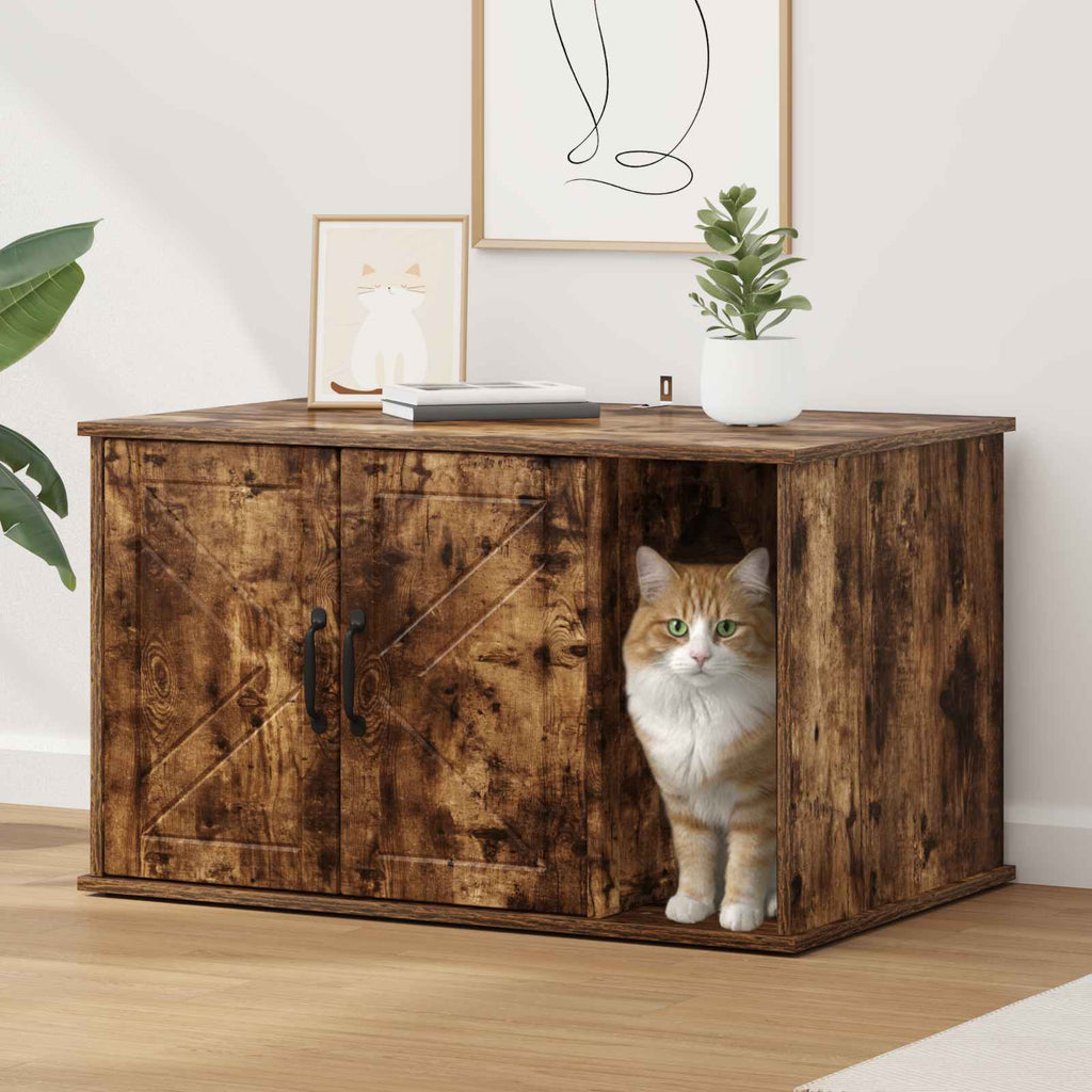 vidaXL Koty Dom Dąb wędzony 85 x 55 x 50 cm Materiał drewnopochodny