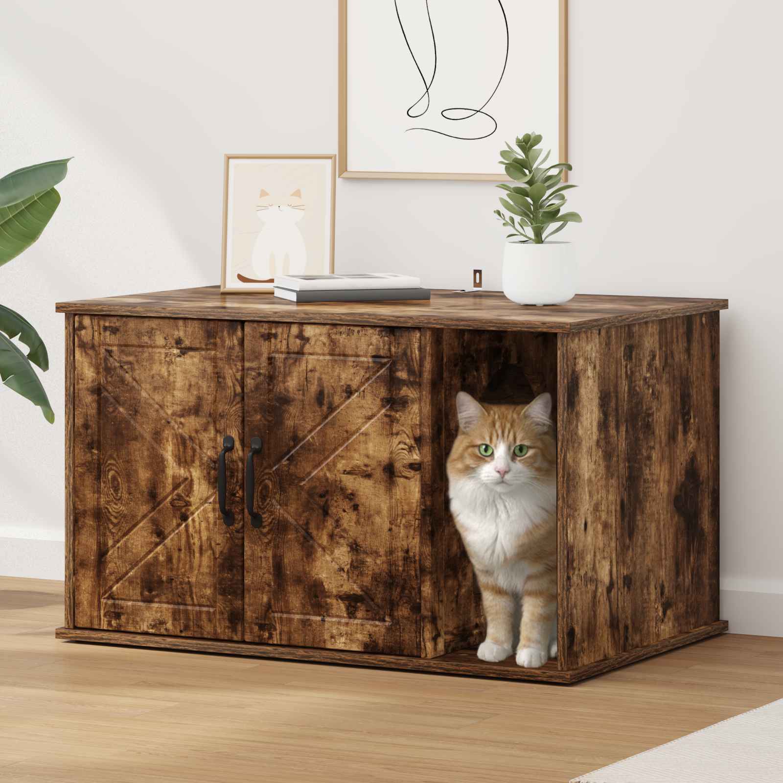 vidaXL Koty Dom Dąb wędzony 85 x 55 x 50 cm Materiał drewnopochodny
