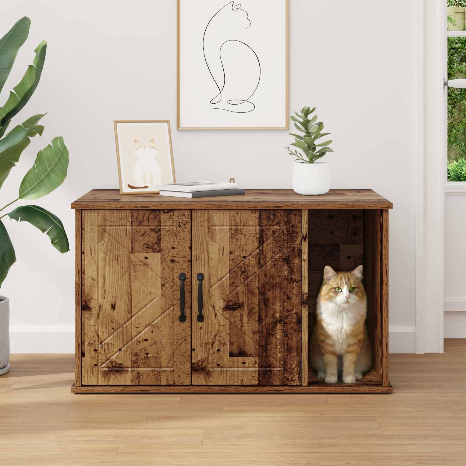 vidaXL Koty Dom Stare drewno 85 x 55 x 50 cm Materiał drewnopochodny