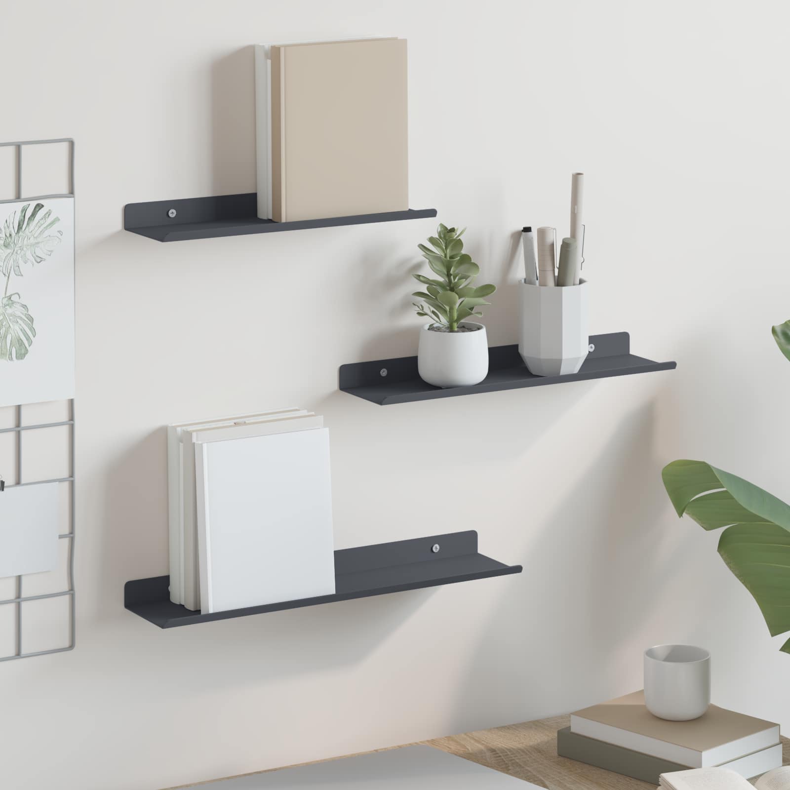 vidaXL Półka wisząca 3 pcs Antracyt 40 x 9 x 2,5 cm Stal