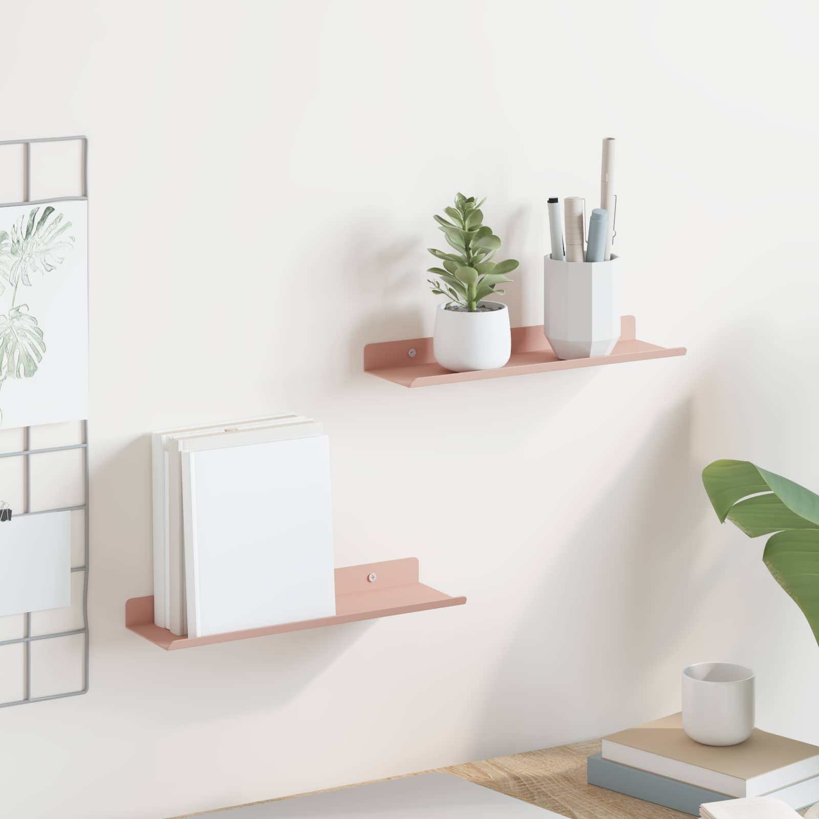 vidaXL Półka wisząca 2 pcs Różowy 30 x 9 x 2,5 cm Stal