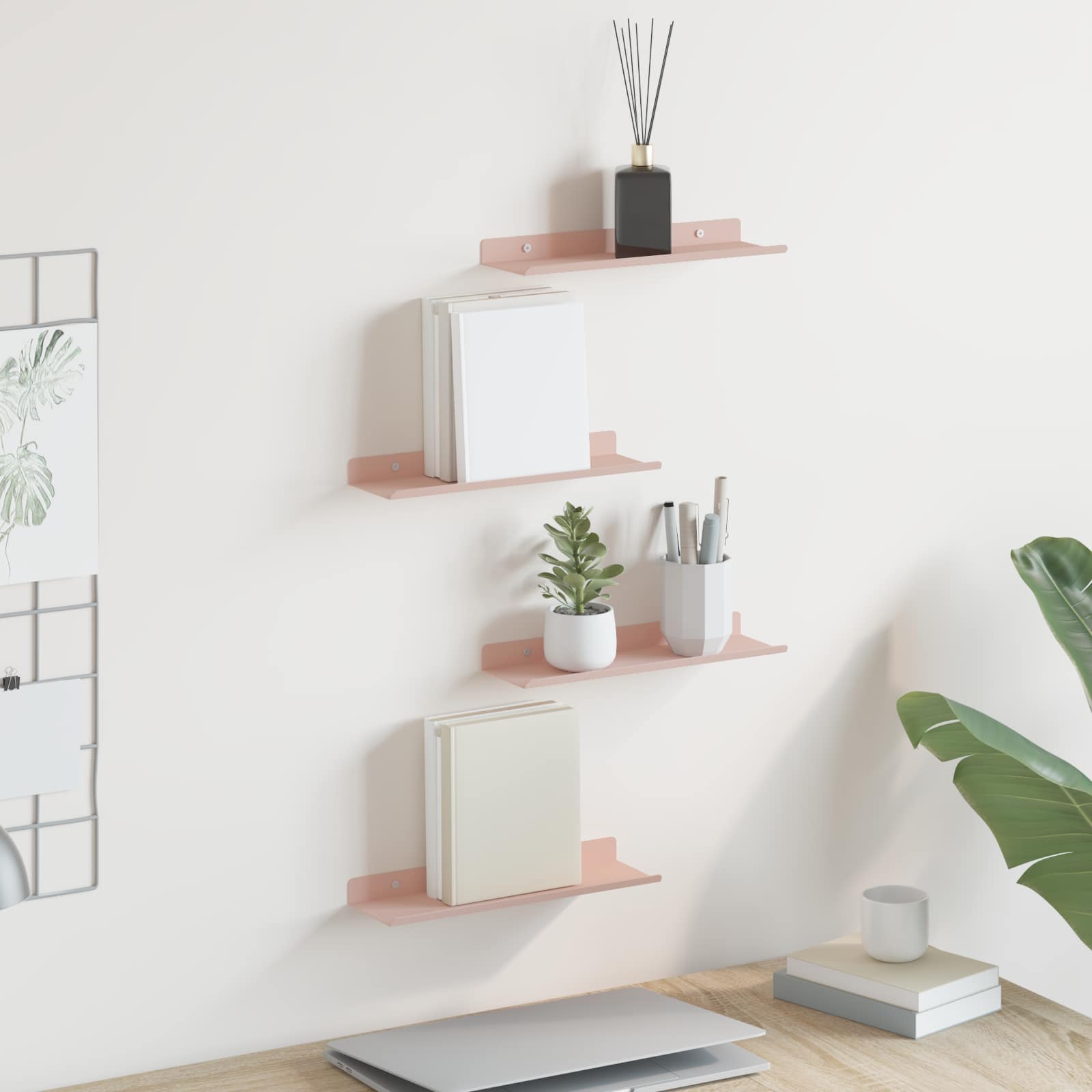 vidaXL Półka wisząca 4 pcs Różowy 30 x 9 x 2,5 cm Stal