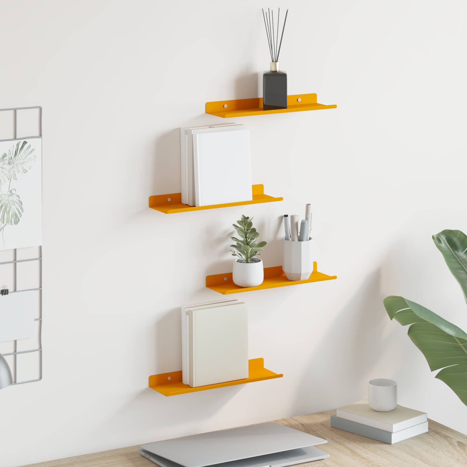 vidaXL Półka wisząca 4 pcs Musztardowy Żółty 30 x 9 x 2,5 cm Stal