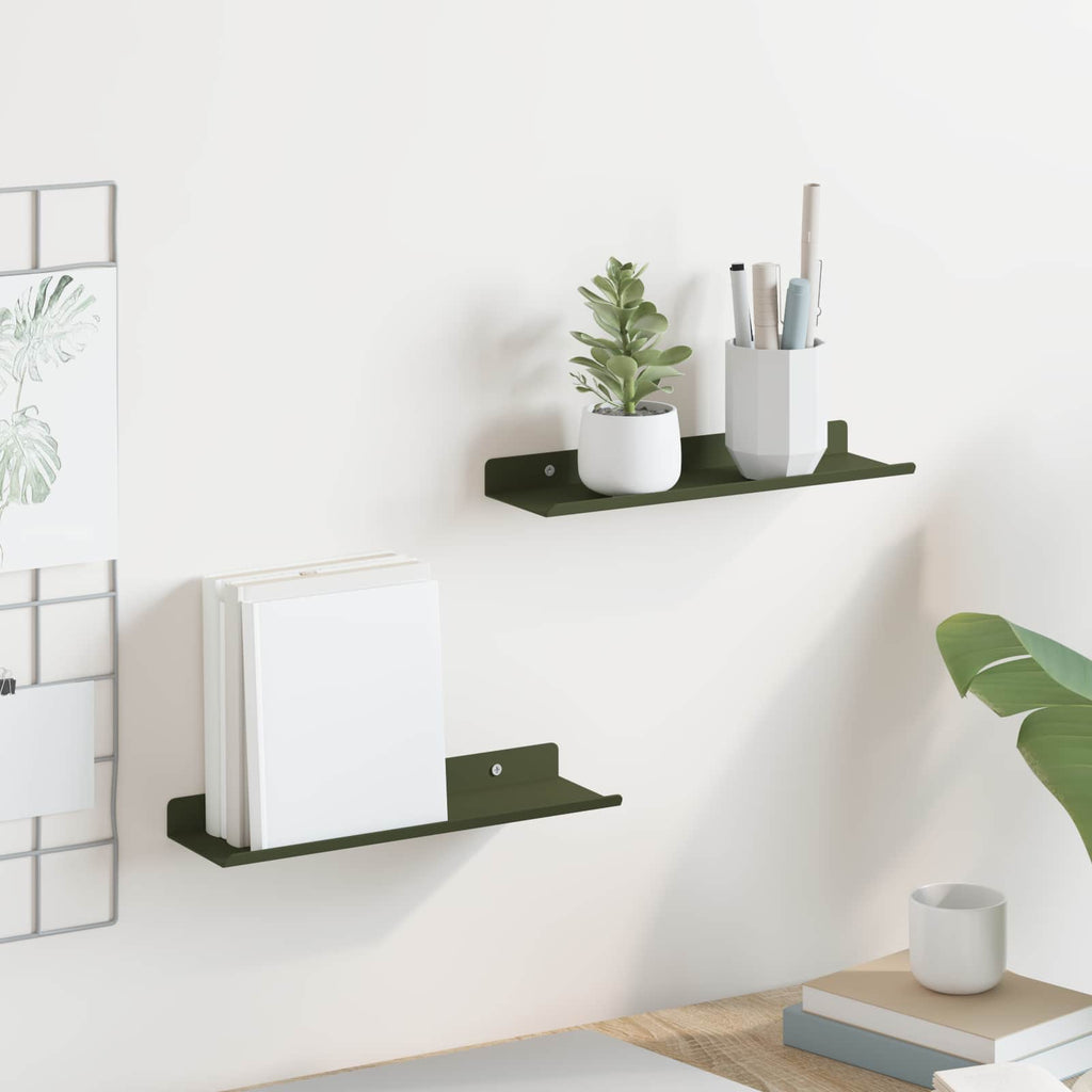 vidaXL Półka wisząca 2 pcs Zielony oliwkowy 30 x 9 x 2,5 cm Stal
