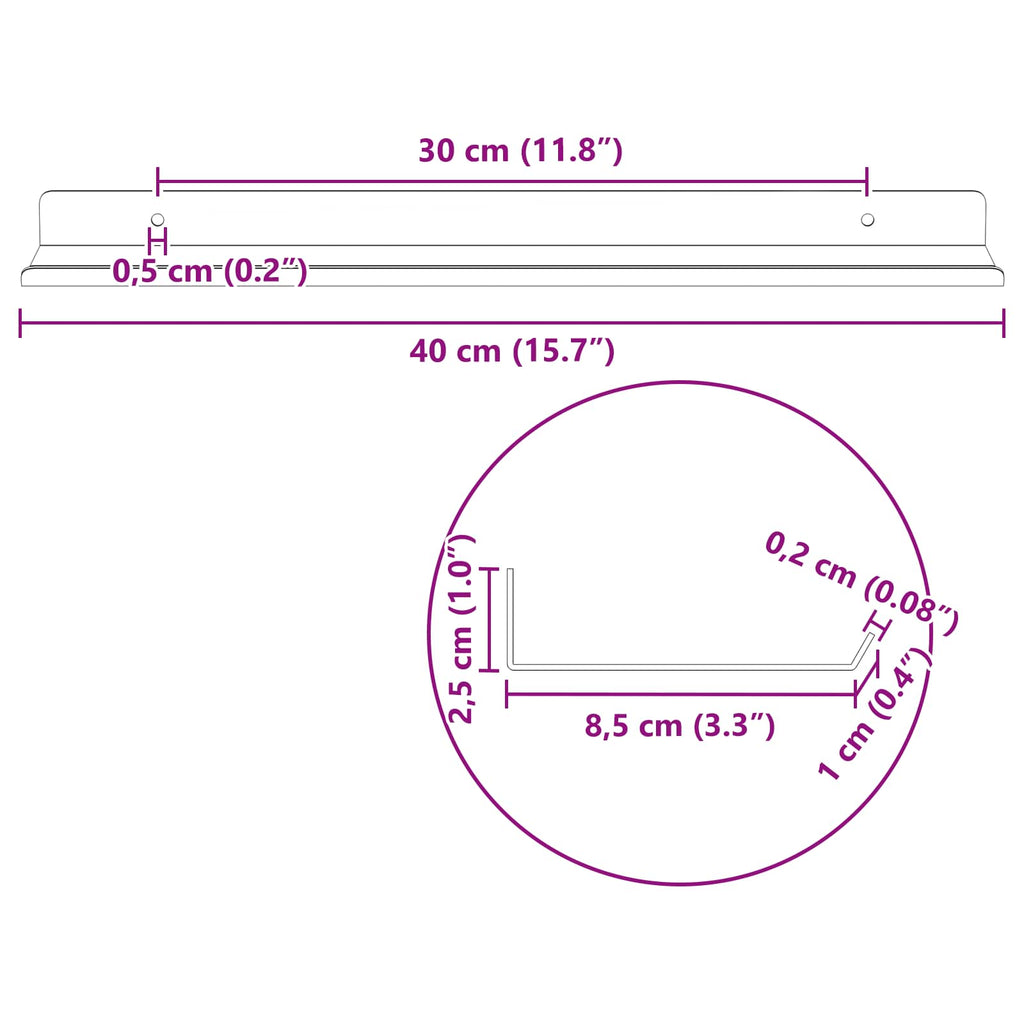 vidaXL Półka wisząca 4 pcs Różowy 40 x 8,5 x 2,5 cm Stal